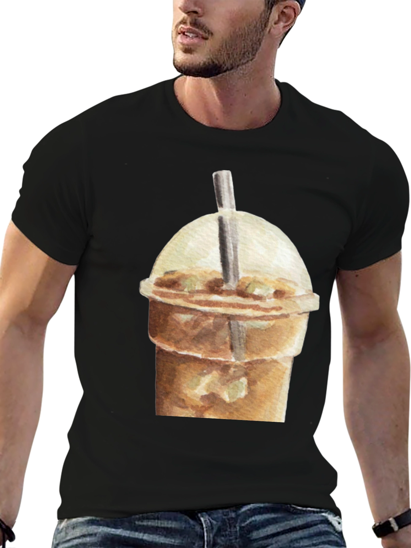 Iced Coffee Graphic Tee - Casual Black T-Shirt