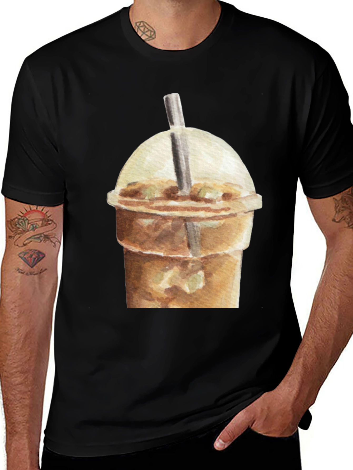 Iced Coffee Graphic Tee - Casual Black T-Shirt