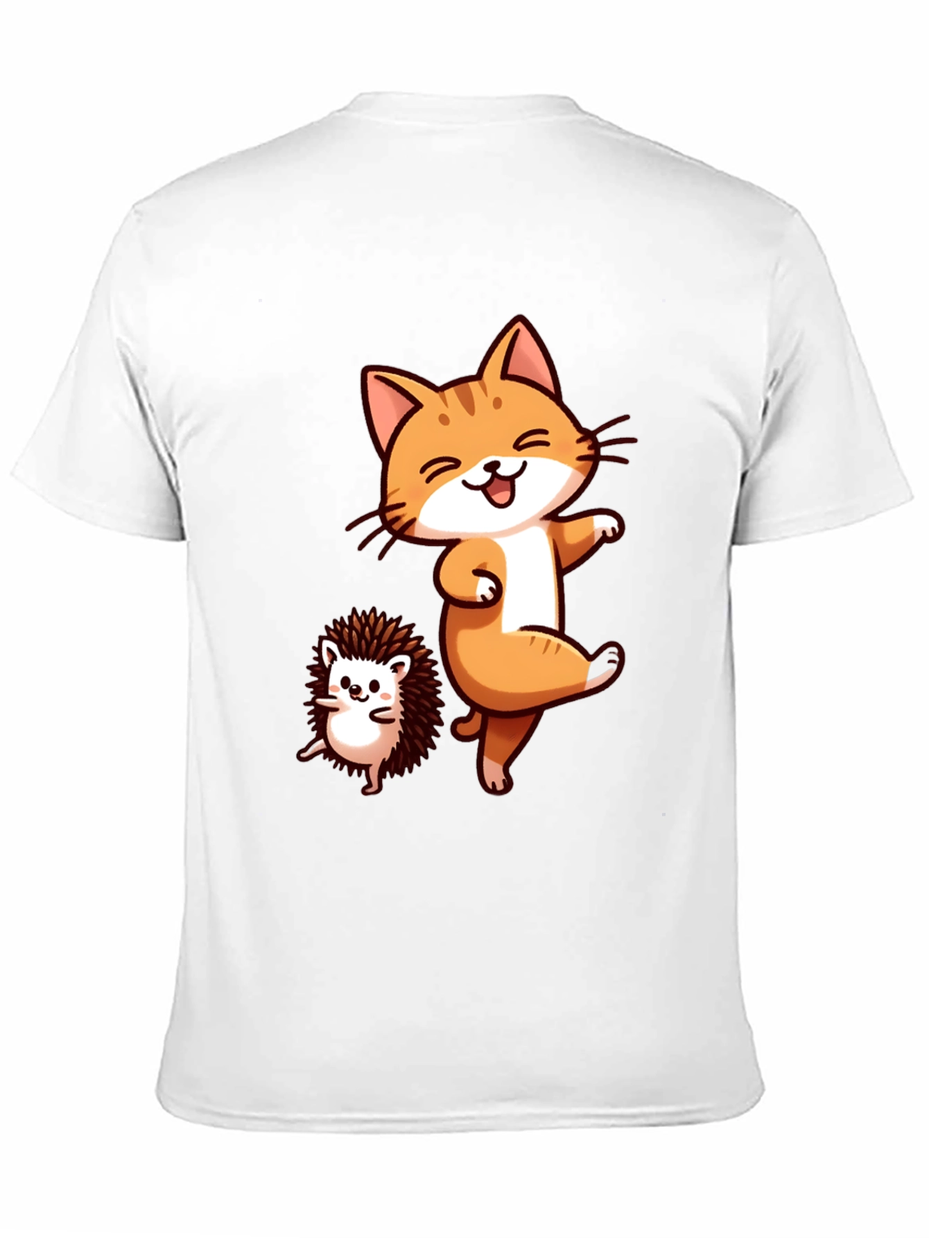 Funny Cat & Hedgehog Black T-Shirt