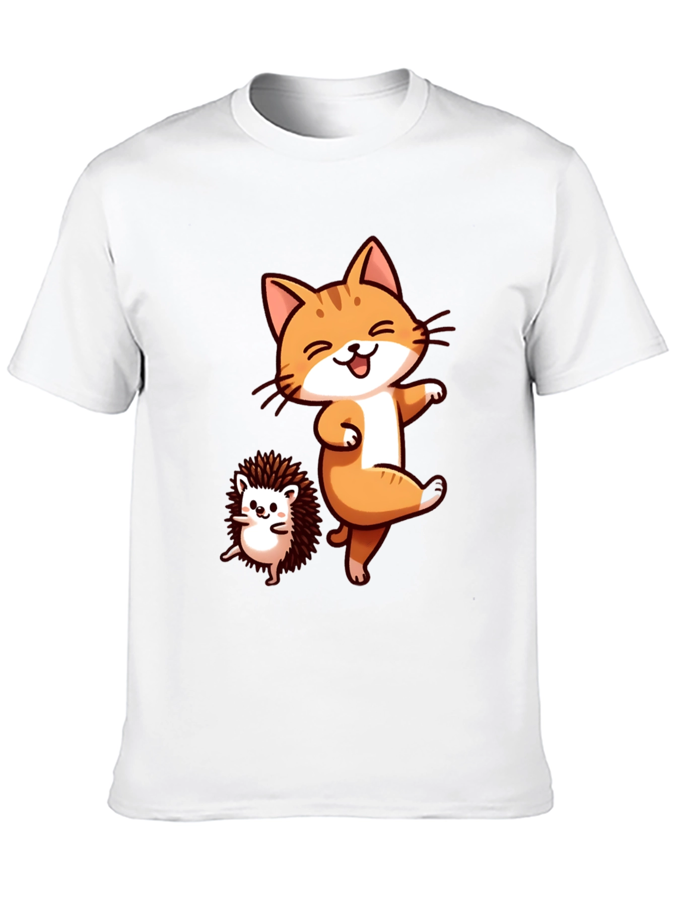 Funny Cat & Hedgehog Black T-Shirt