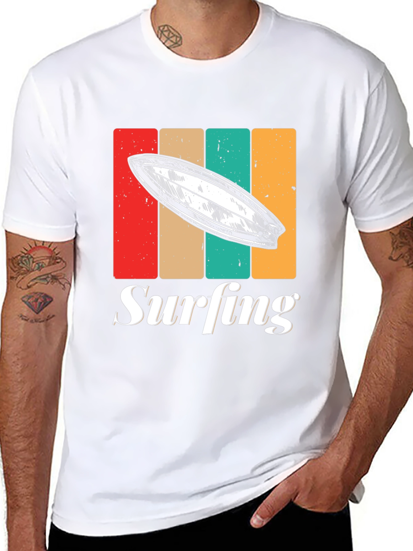Retro Surfing T-Shirt - Black Surfboard Tee