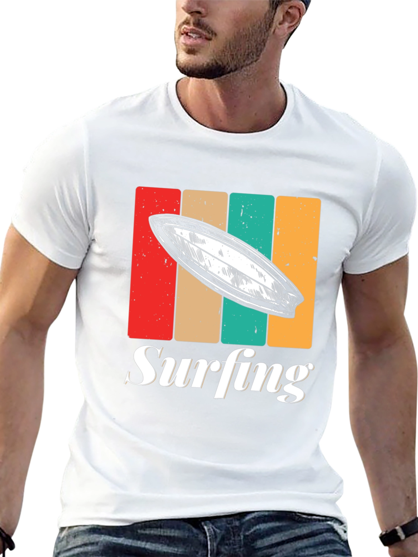 Retro Surfing T-Shirt - Black Surfboard Tee