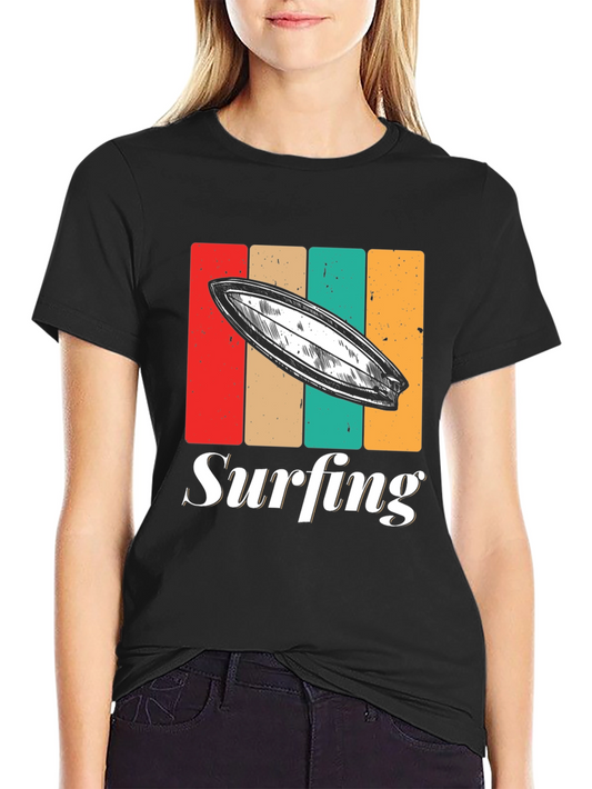Retro Surfing T-Shirt - Black Surfboard Tee