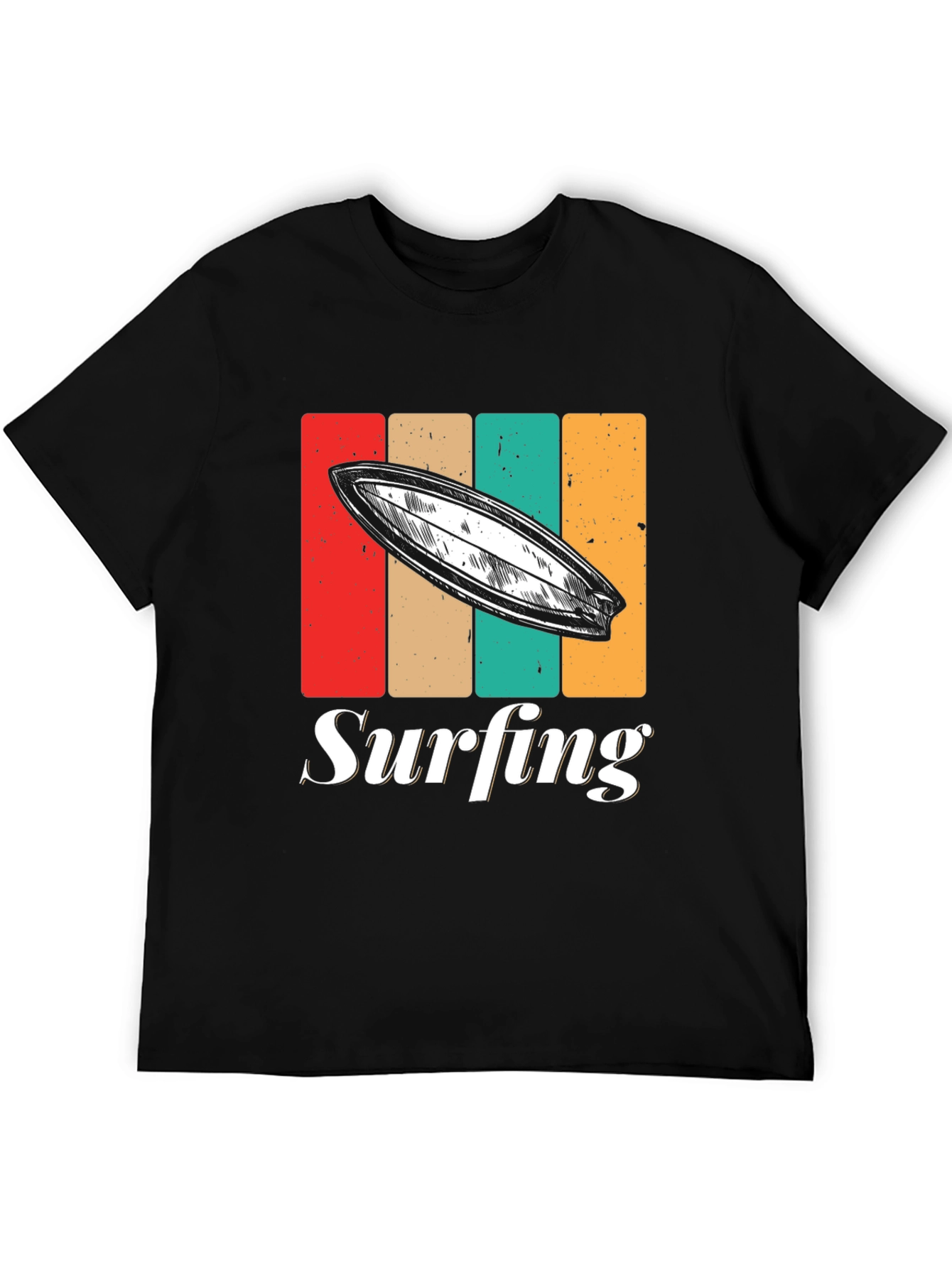 Retro Surfing T-Shirt - Black Surfboard Tee