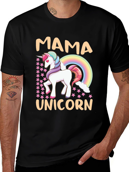 Mama Unicorn Graphic Tee - Black Cotton T-Shirt