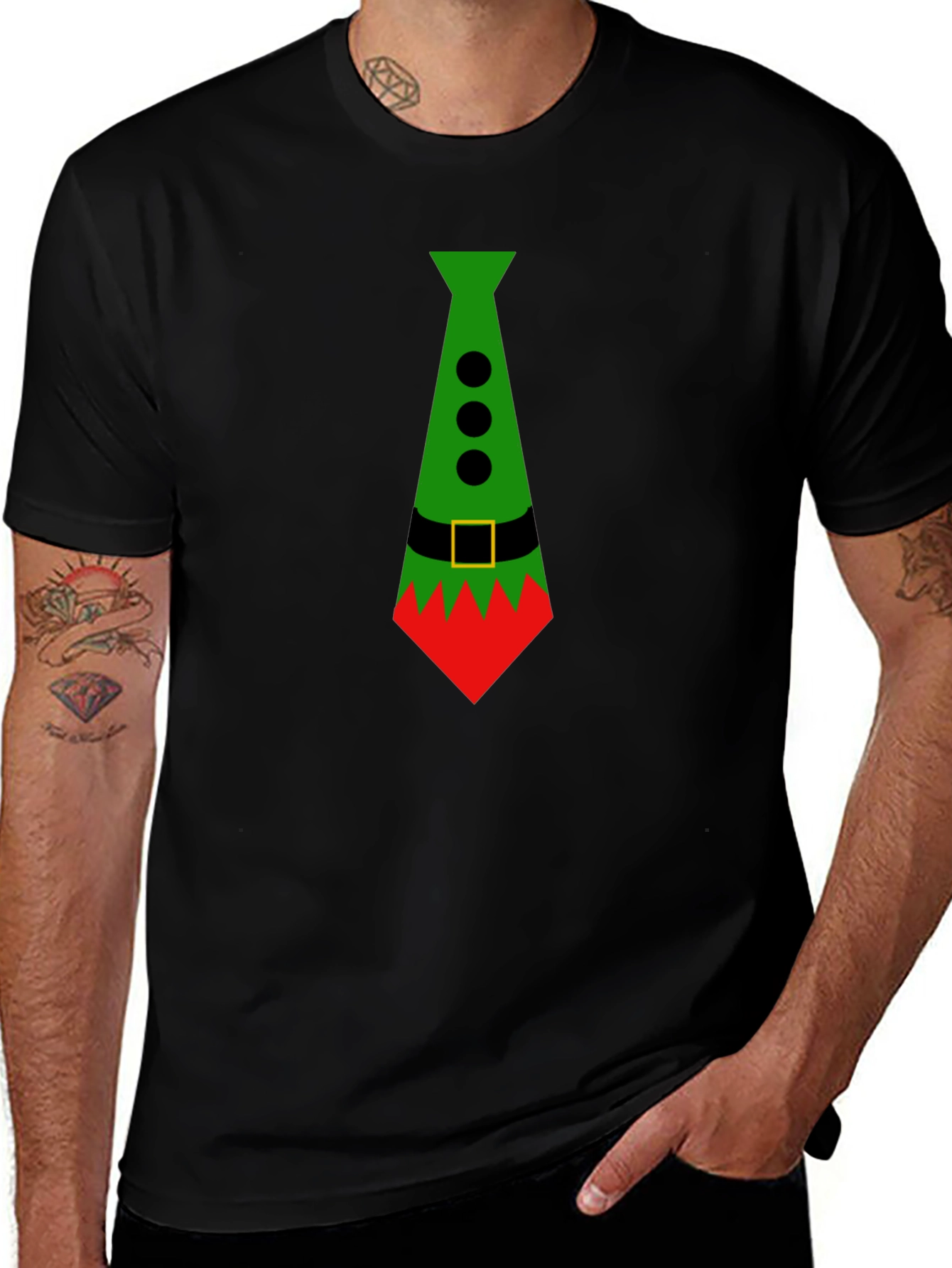Festive Elf Tie Graphic Tee - Holiday Style!