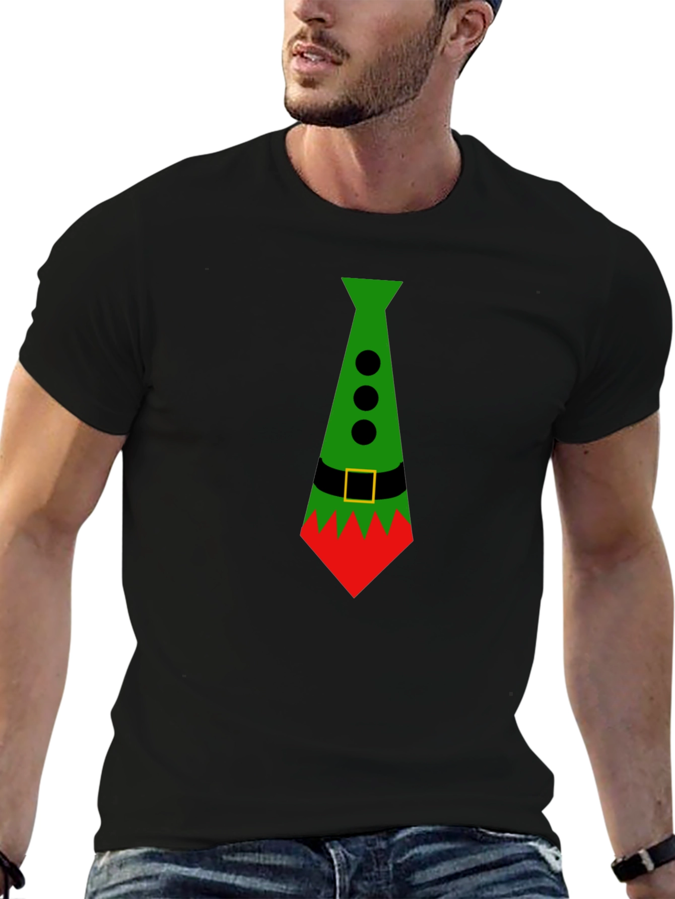 Festive Elf Tie Graphic Tee - Holiday Style!