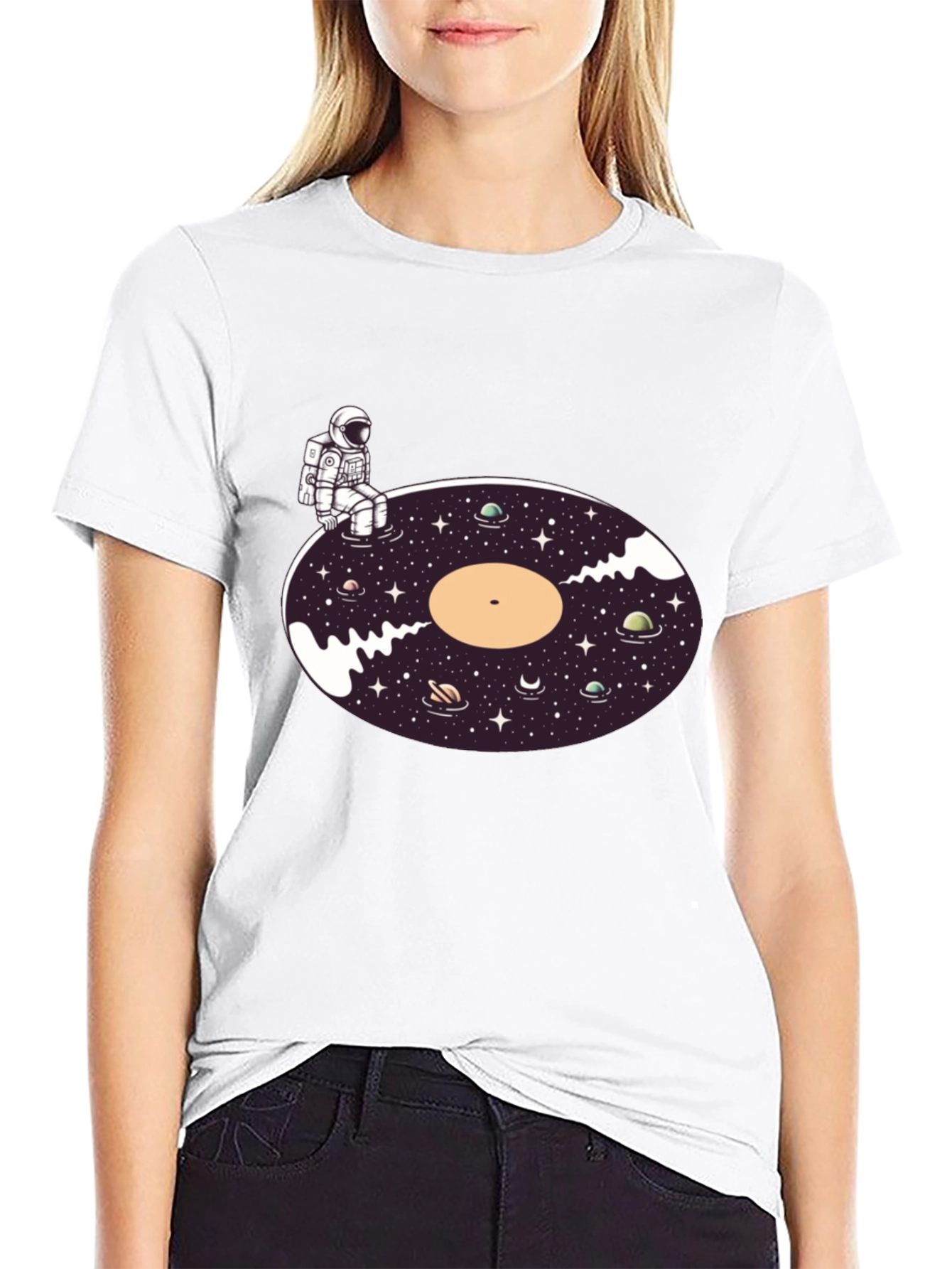 Astronaut Galaxy Vinyl Record T-Shirt