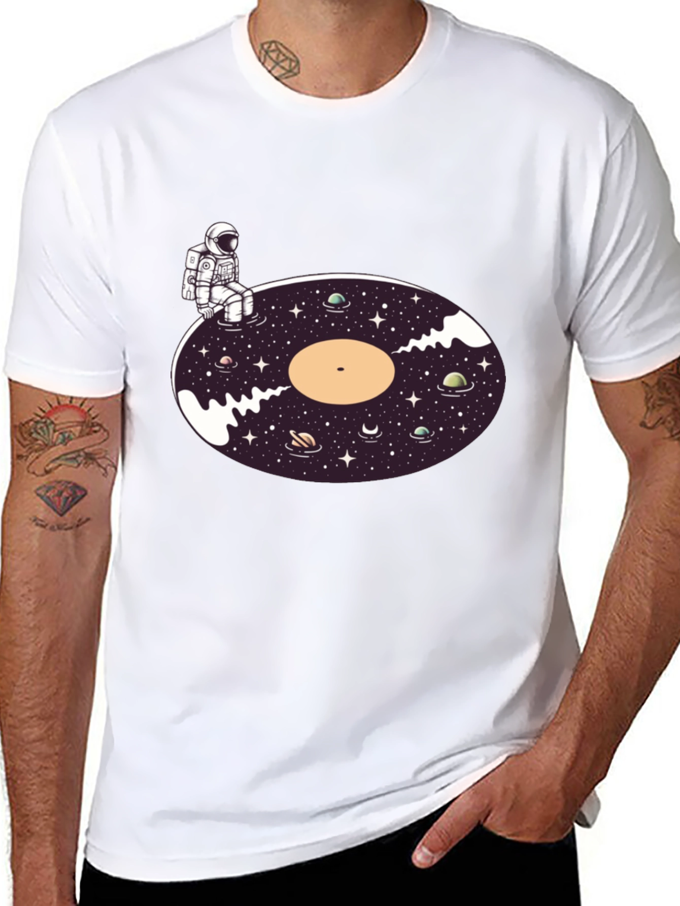 Astronaut Galaxy Vinyl Record T-Shirt