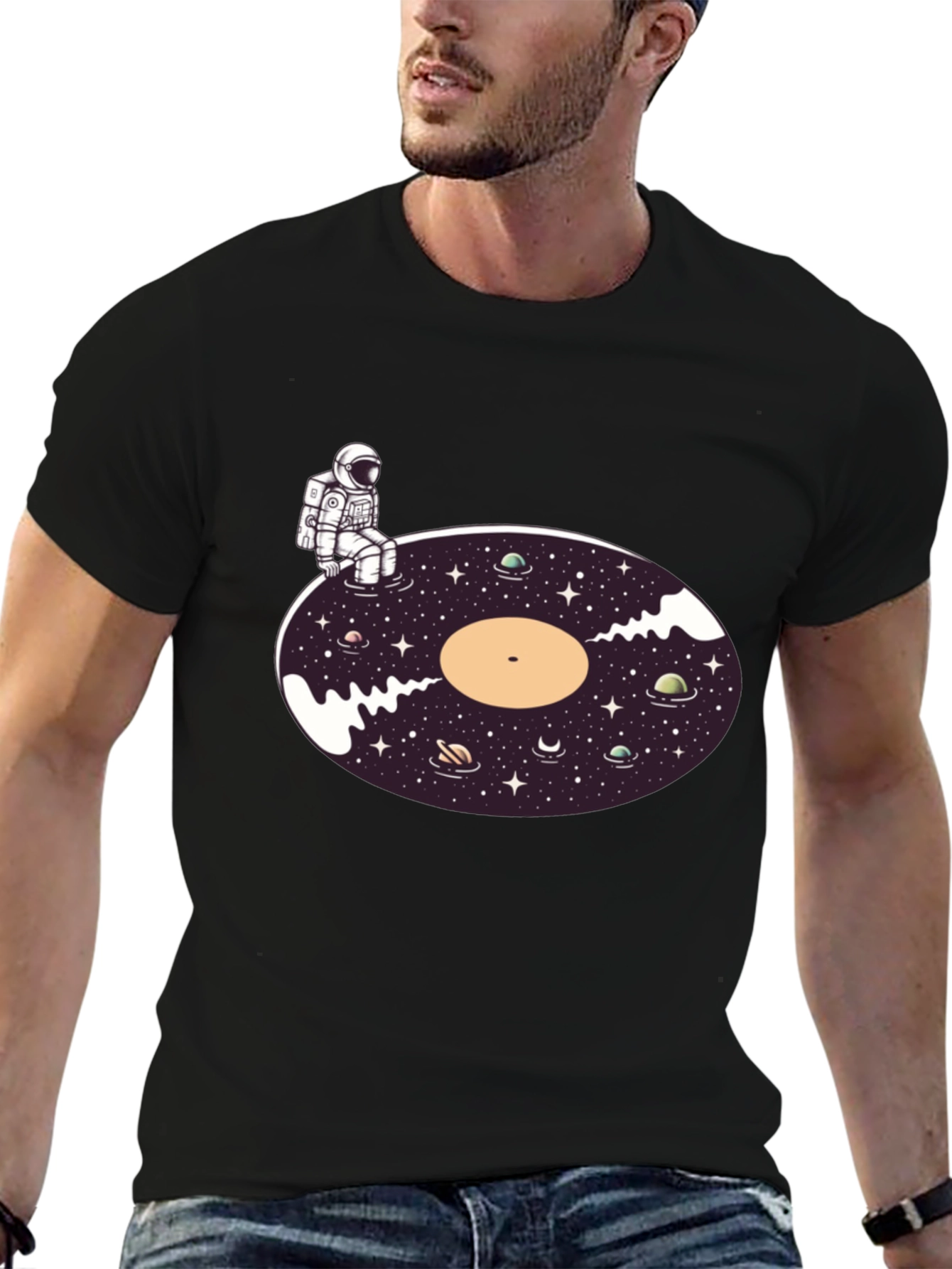 Astronaut Galaxy Vinyl Record T-Shirt