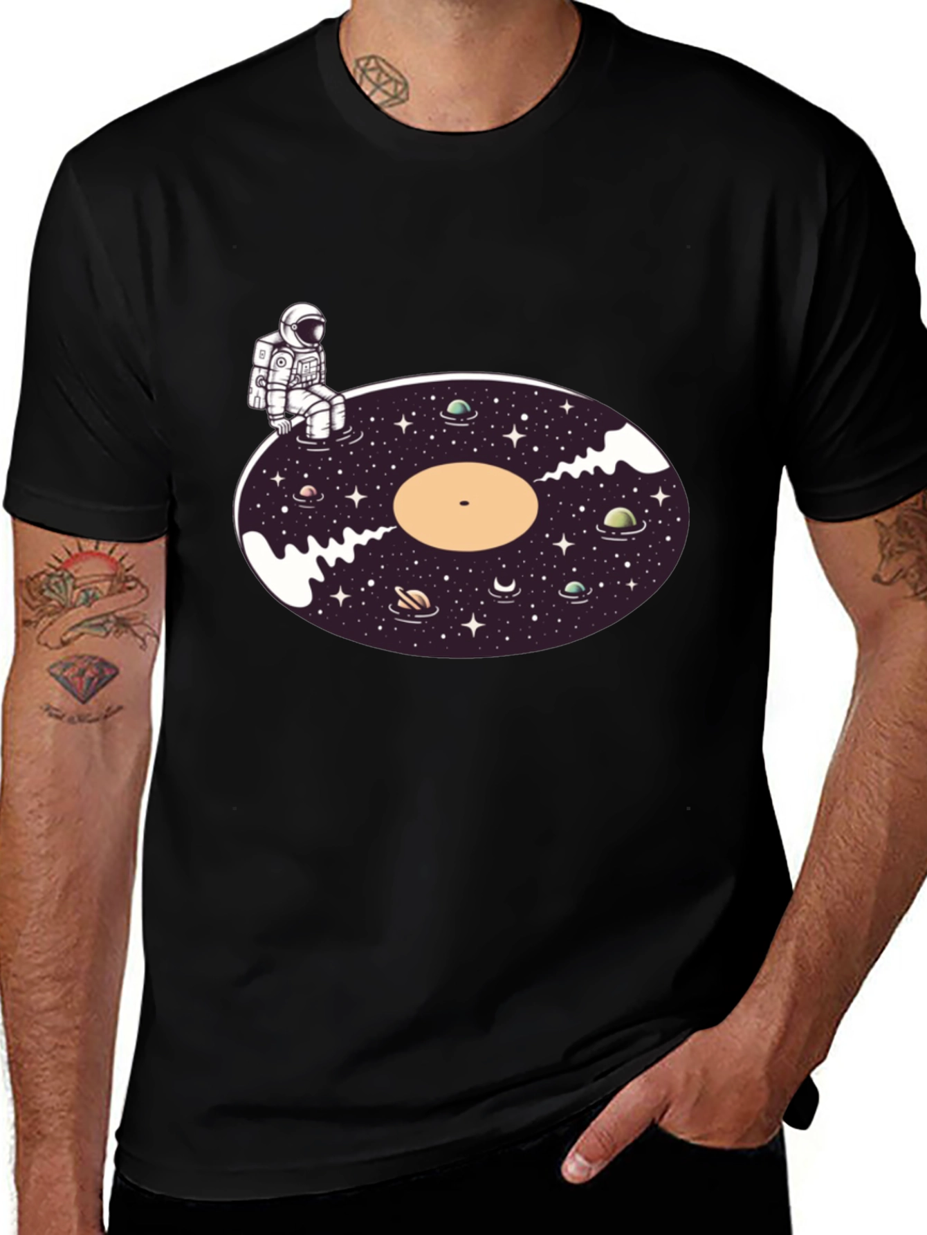 Astronaut Galaxy Vinyl Record T-Shirt