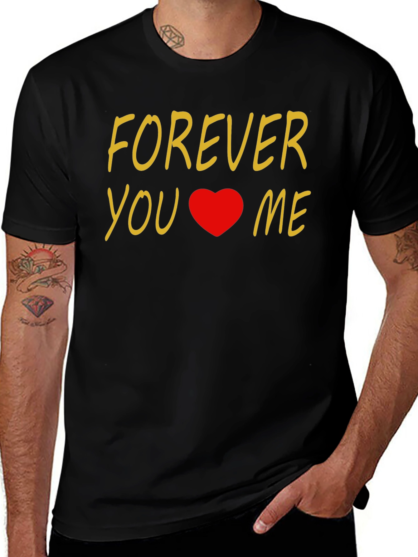 Forever You & Me Heart Graphic Black T-Shirt