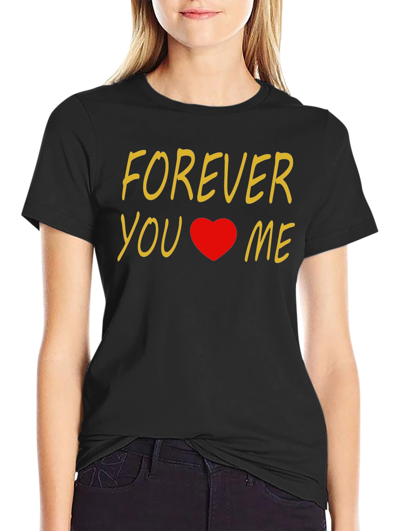 Forever You & Me Heart Graphic Black T-Shirt