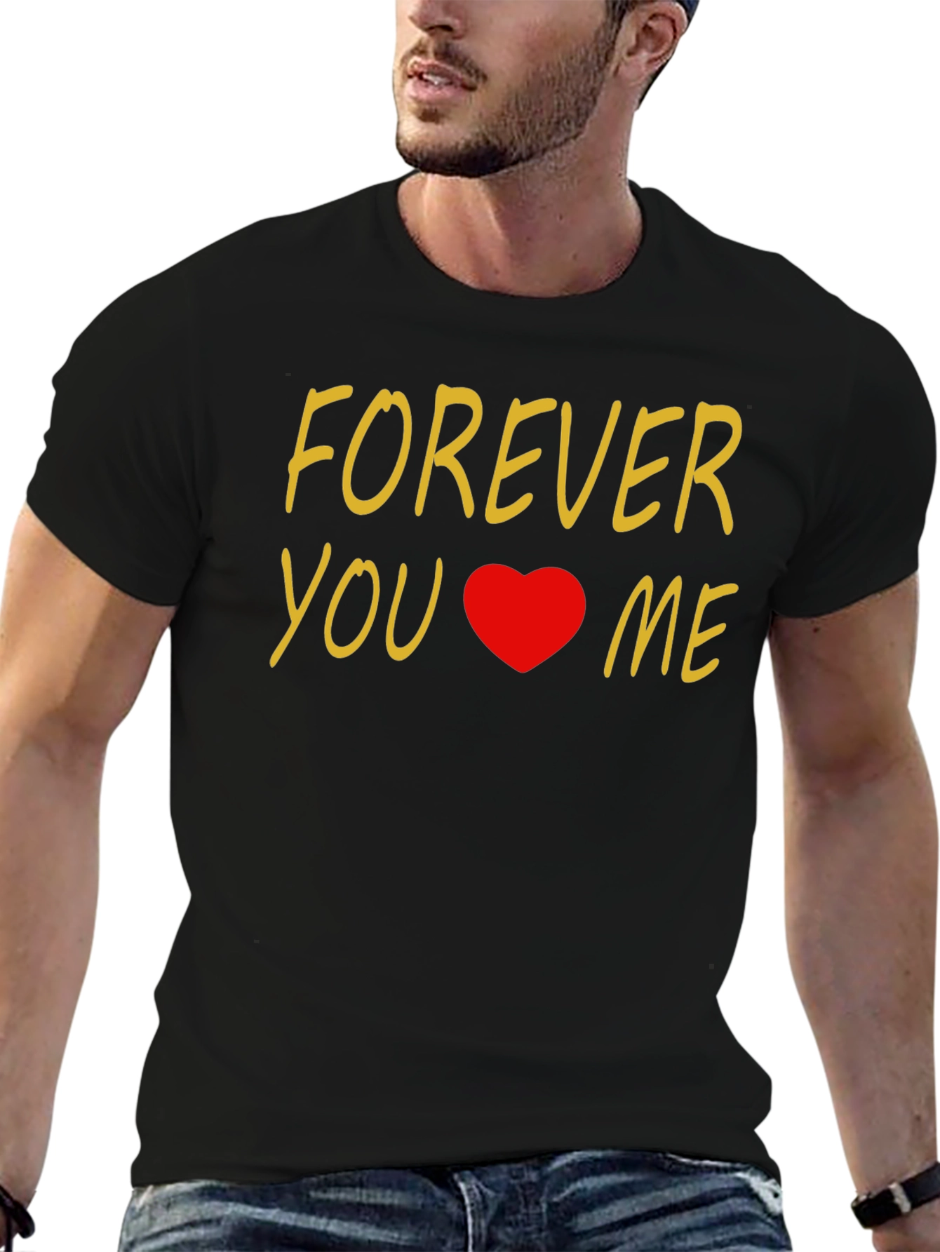 Forever You & Me Heart Graphic Black T-Shirt