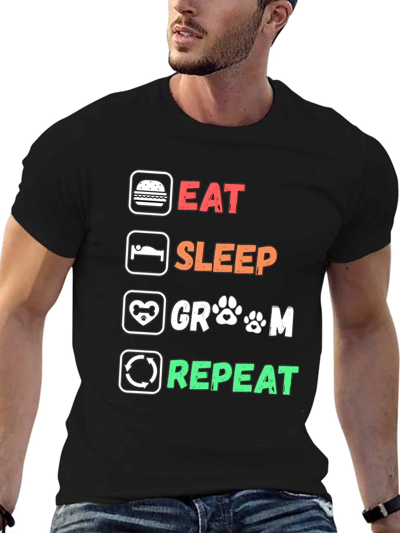 Eat Sleep Groom Repeat Graphic T-Shirt