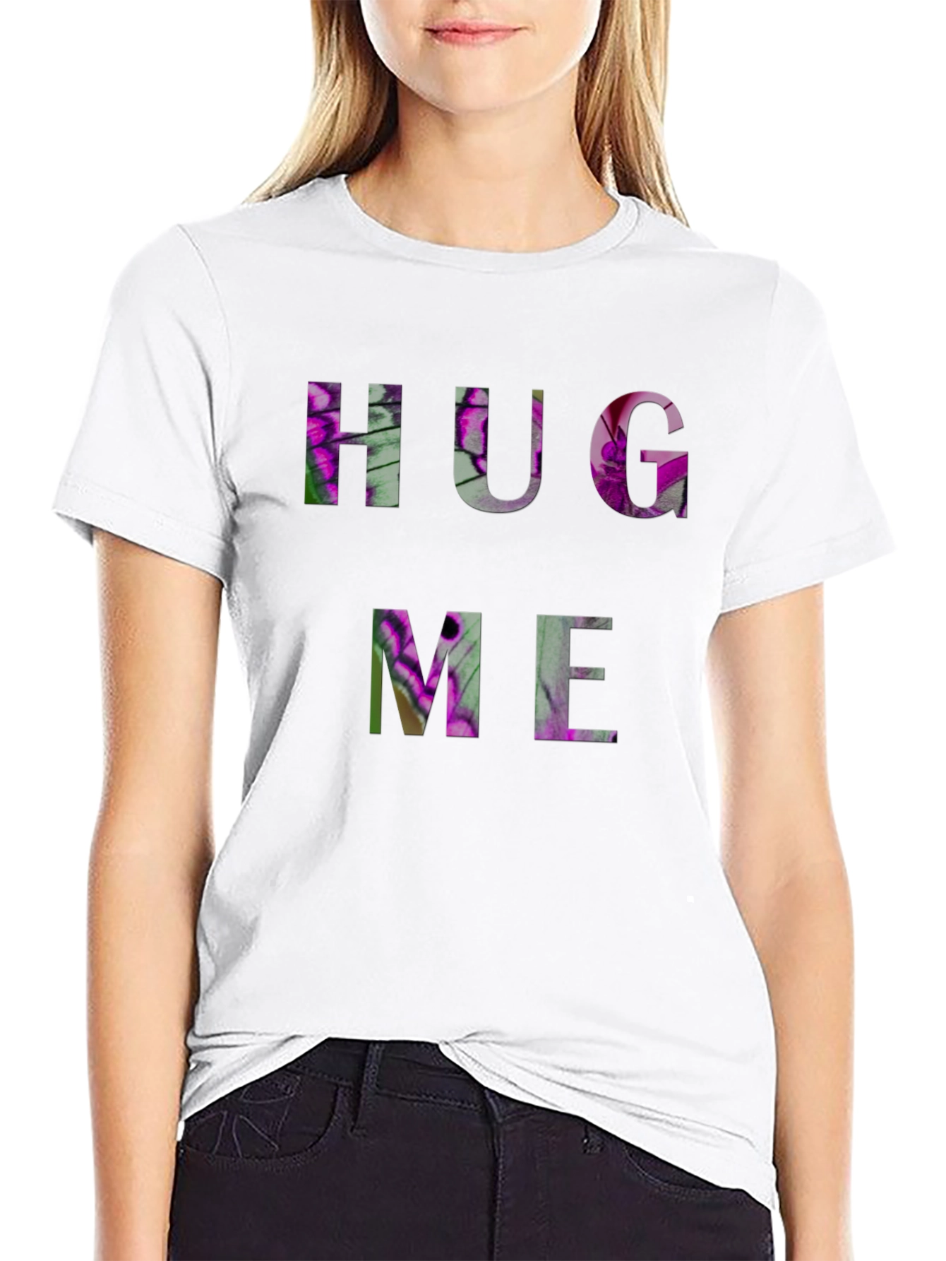 HUG ME Floral Graphic Black T-Shirt