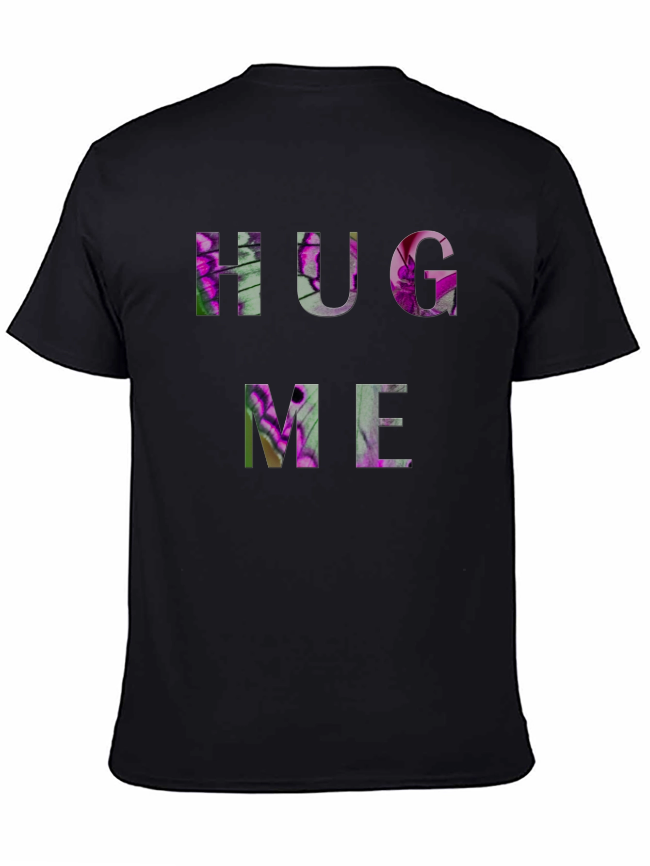 HUG ME Floral Graphic Black T-Shirt