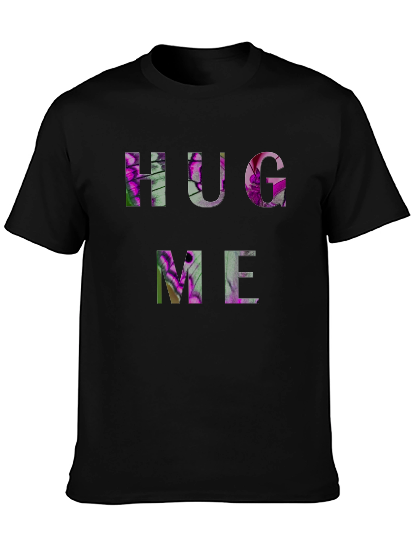 HUG ME Floral Graphic Black T-Shirt