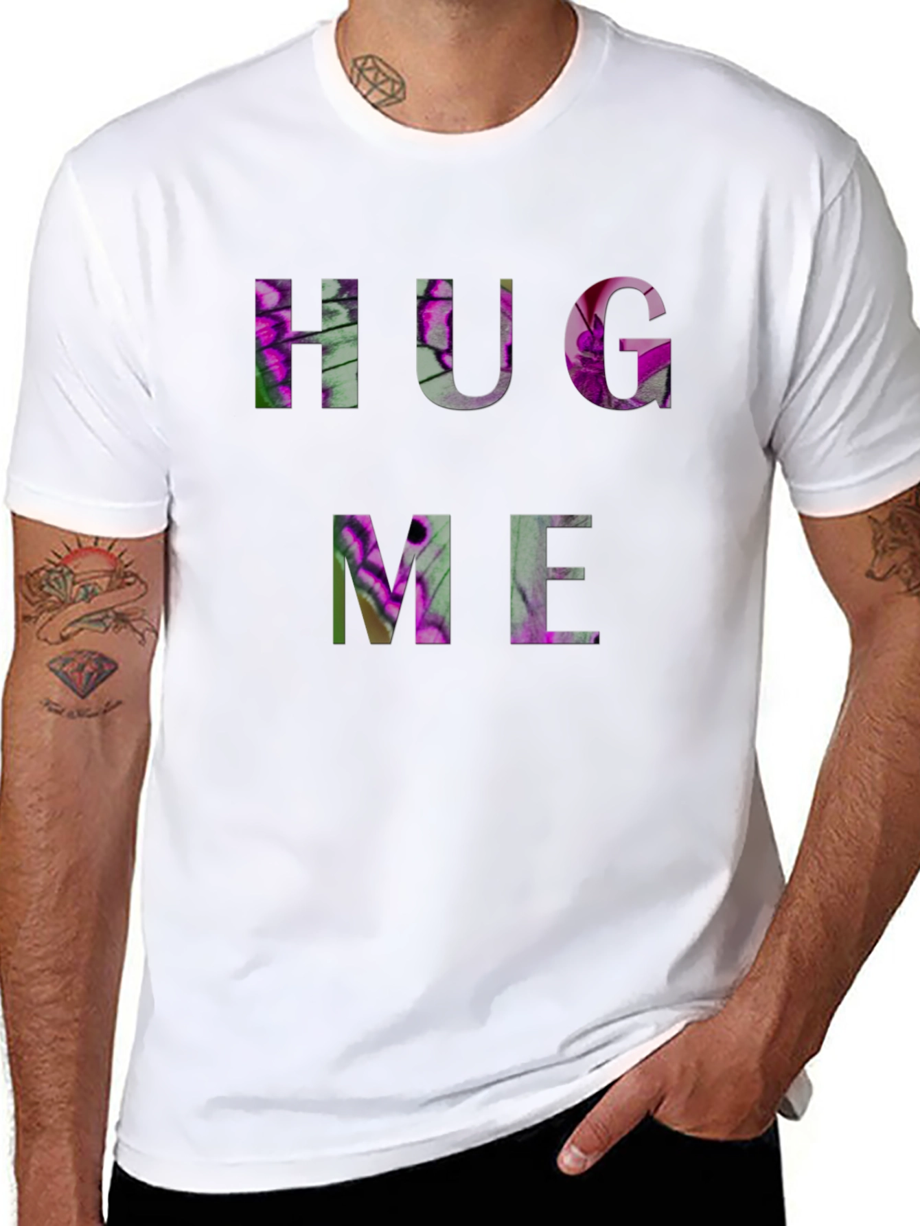 HUG ME Floral Graphic Black T-Shirt