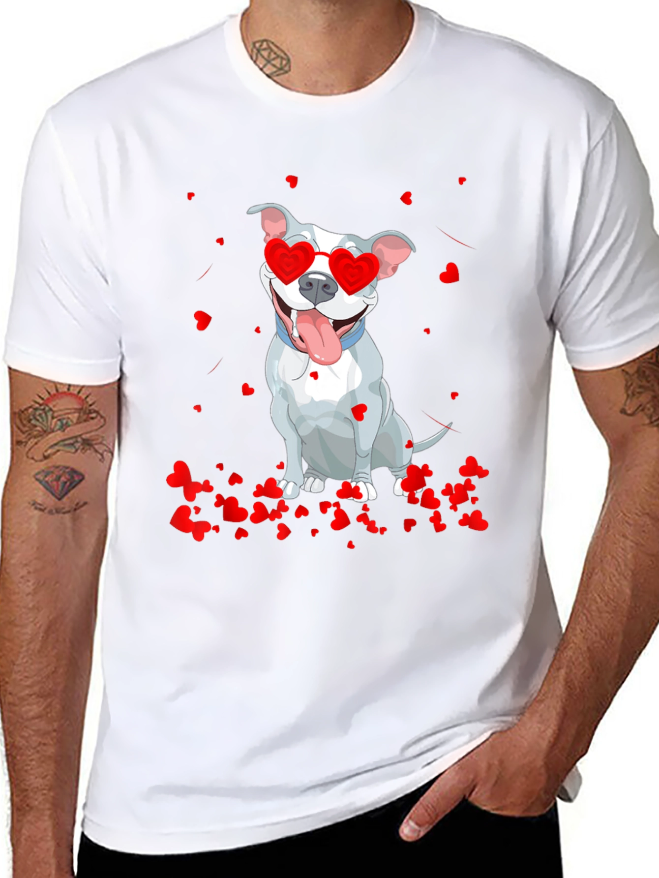 Pitbull Valentine T-Shirt - Heart Glasses