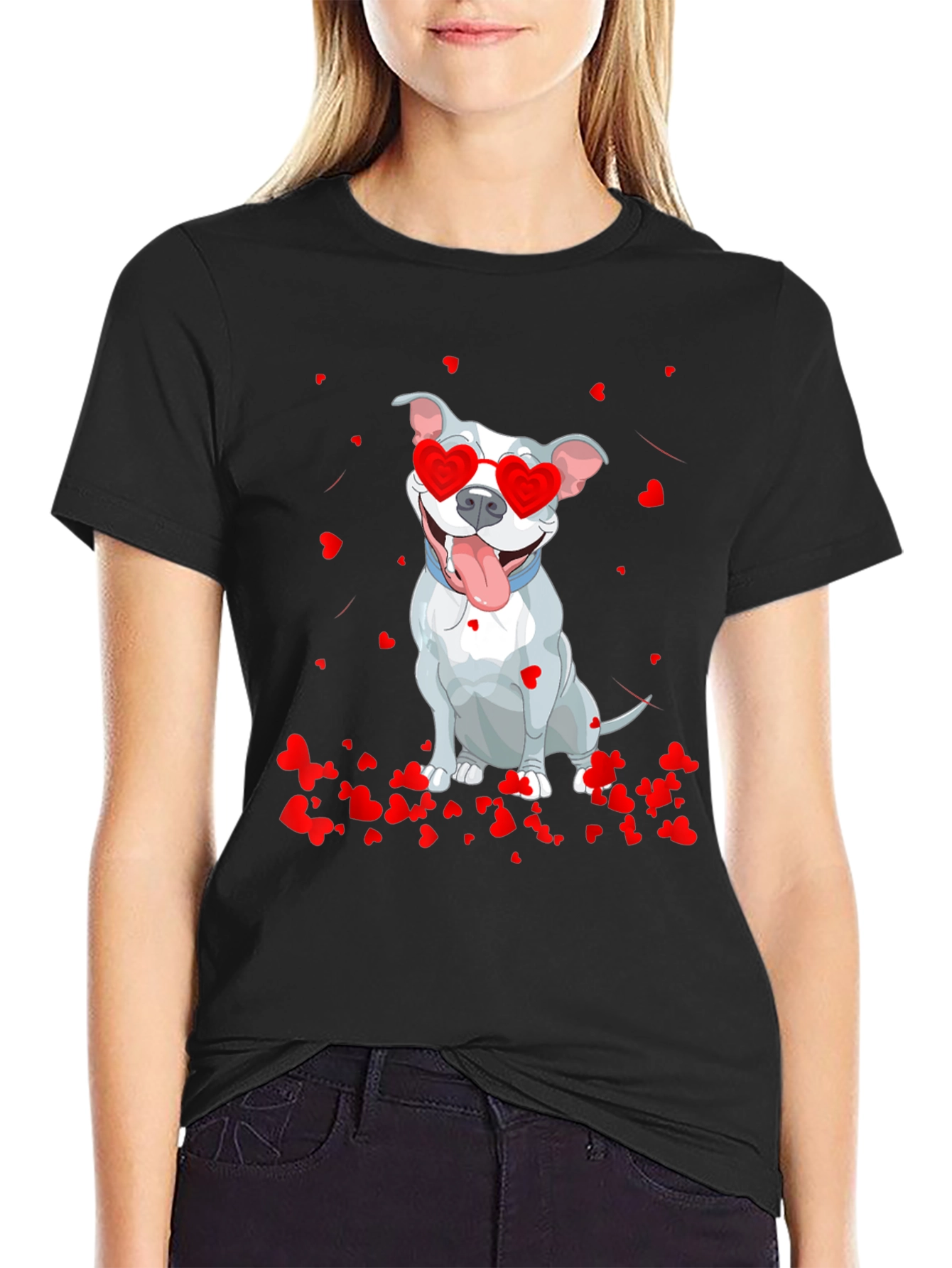 Pitbull Valentine T-Shirt - Heart Glasses