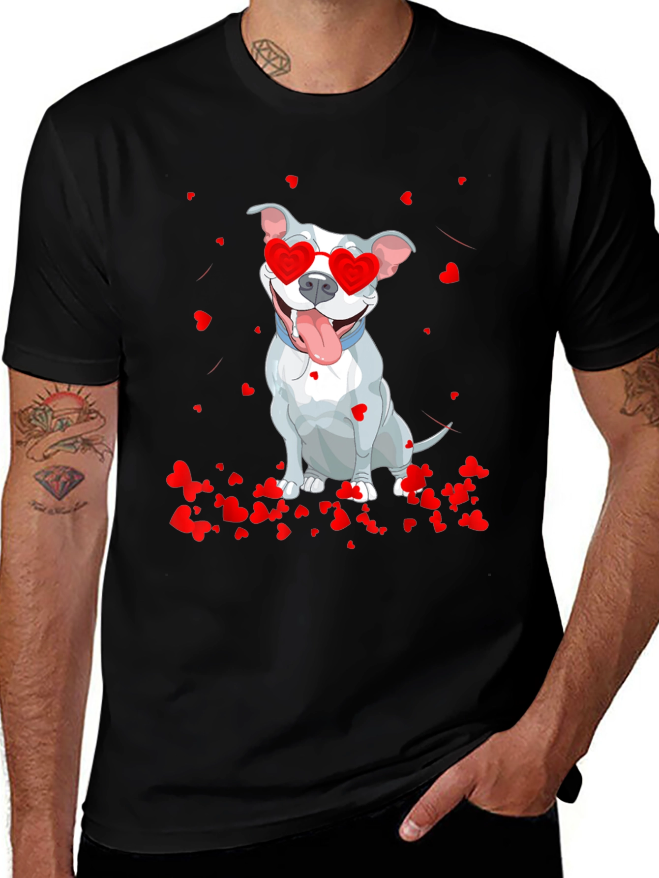 Pitbull Valentine T-Shirt - Heart Glasses