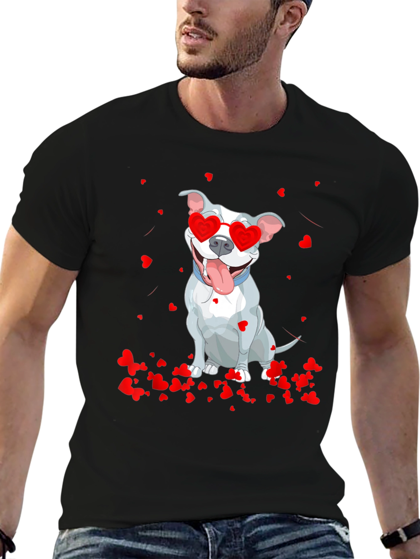 Pitbull Valentine T-Shirt - Heart Glasses