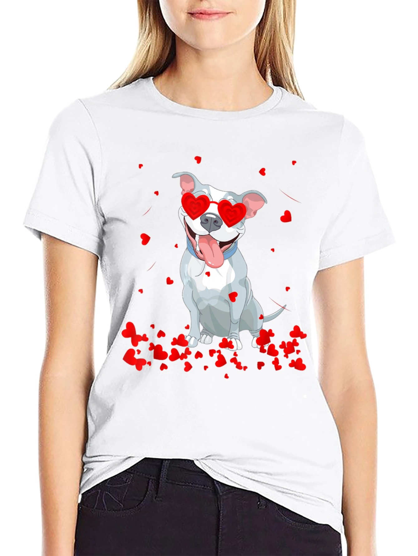 Pitbull Valentine T-Shirt - Heart Glasses