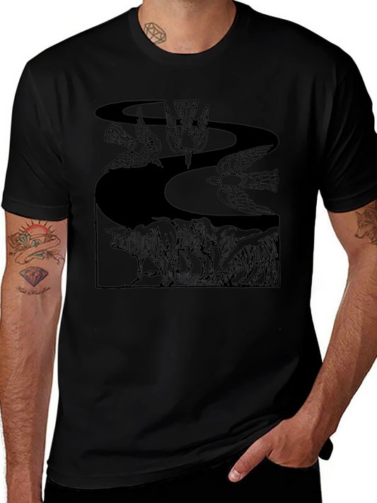 Black Graphic Tee - Birds & Wildlife Design