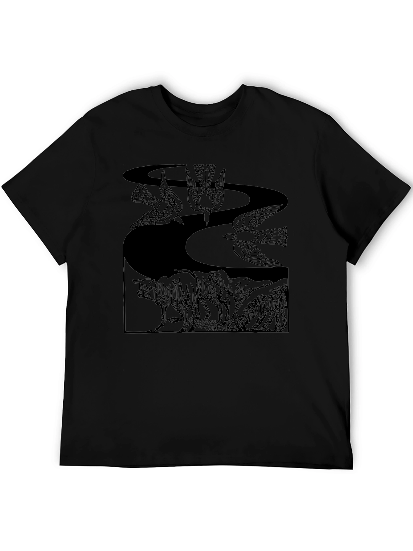 Black Graphic Tee - Birds & Wildlife Design