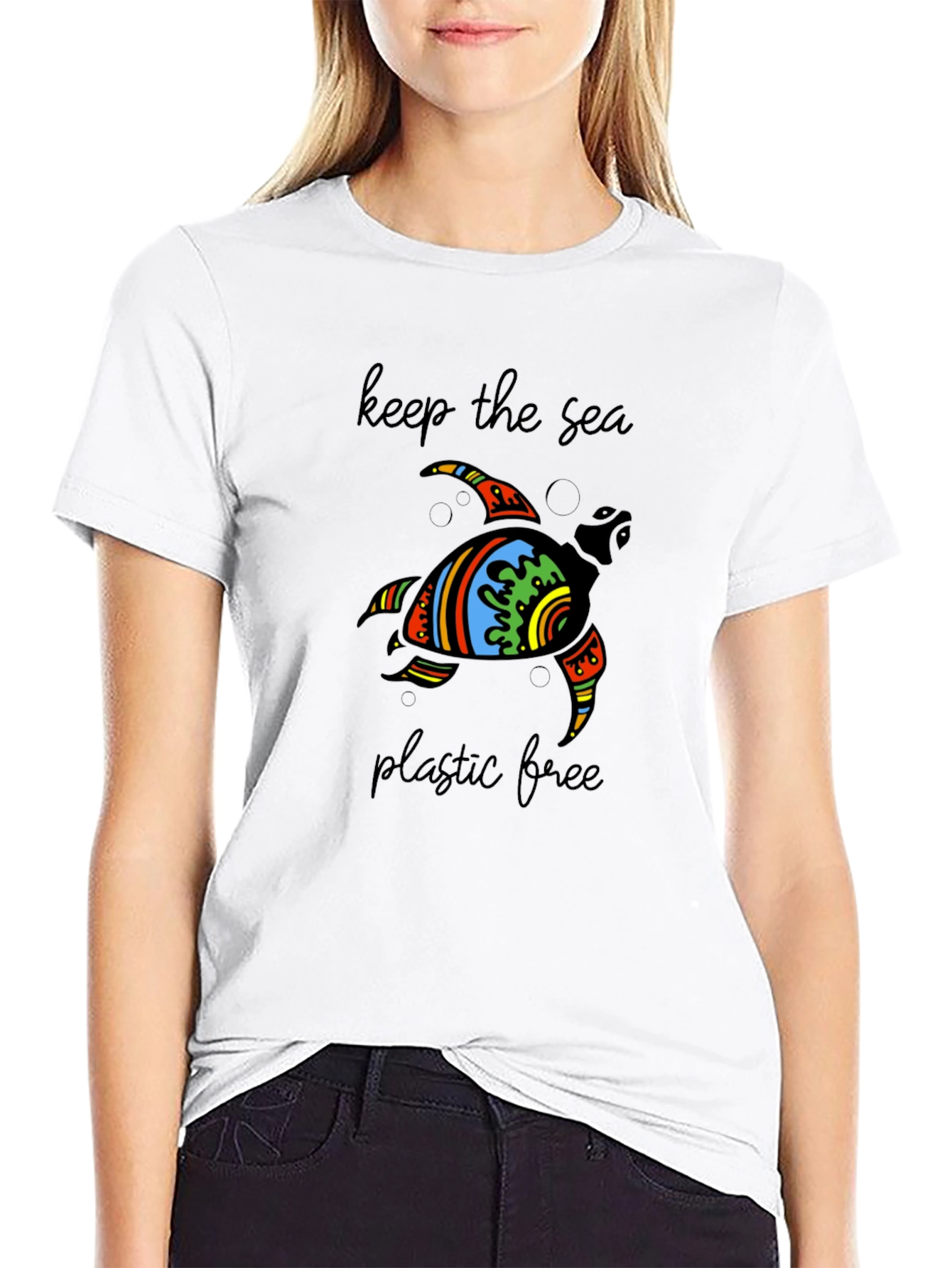 Keep the Sea Plastic Free Turtle Graphic T-Shirt