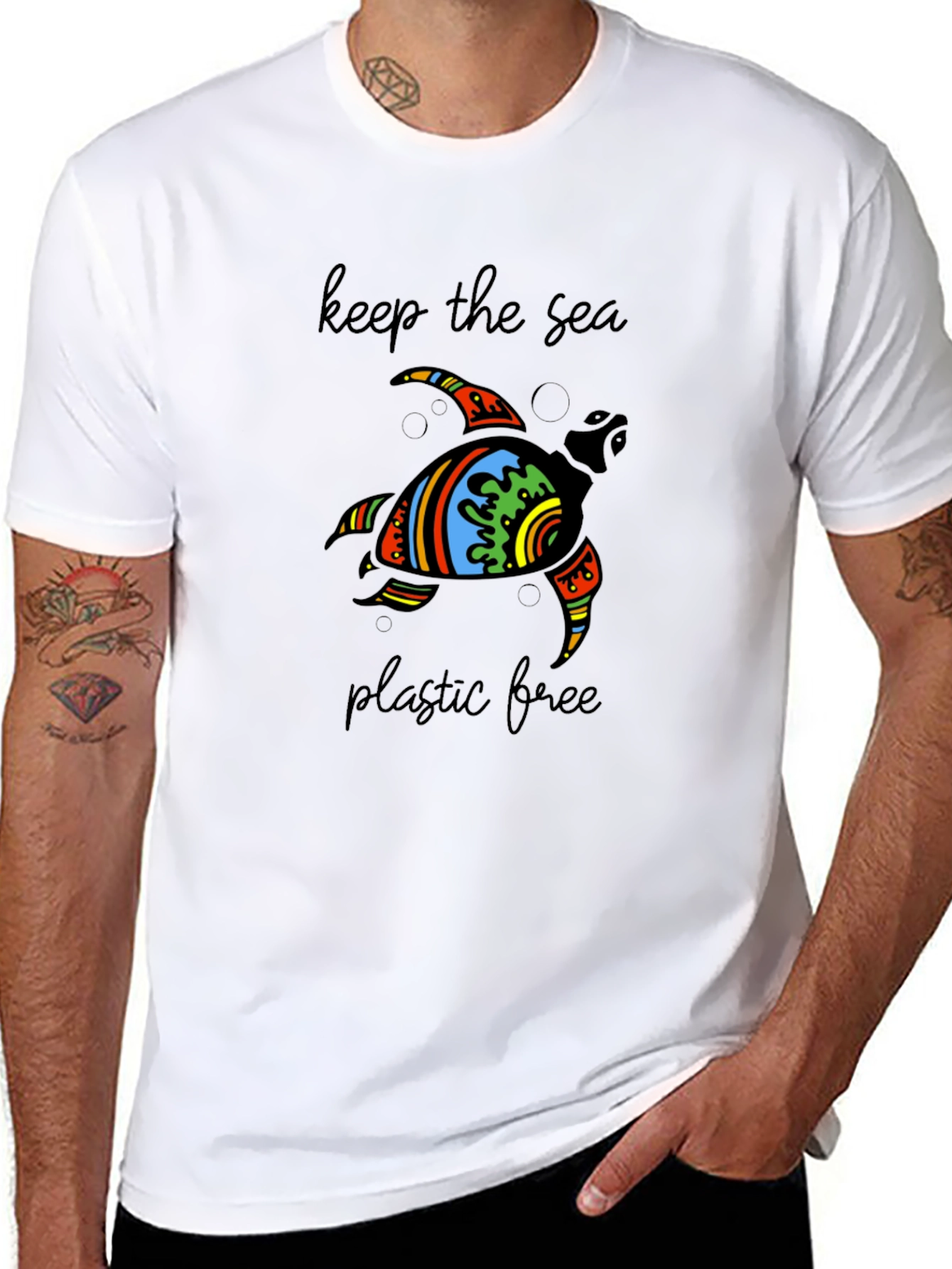 Keep the Sea Plastic Free Turtle Graphic T-Shirt