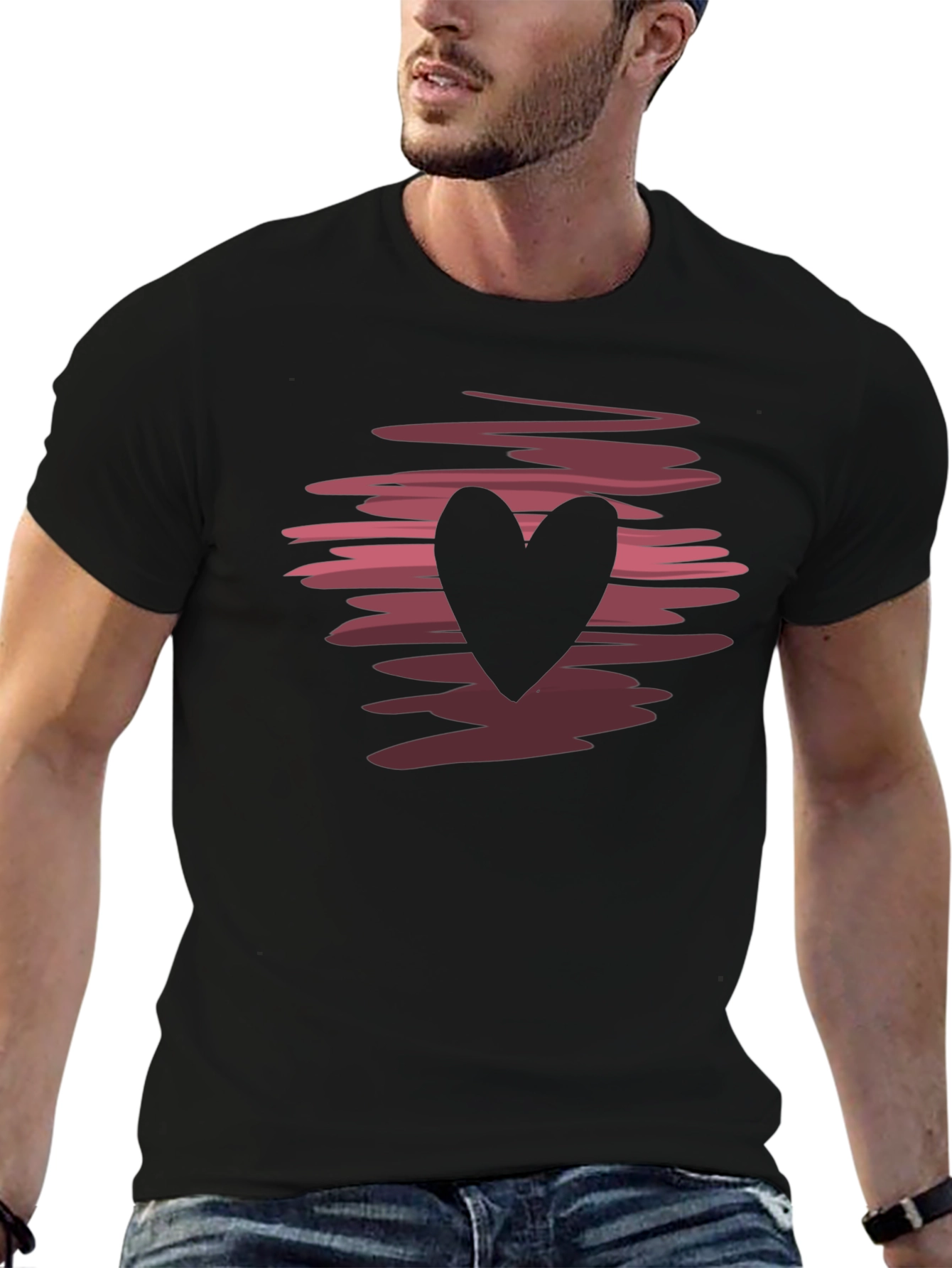 Heart Graphic Black Crew Neck T-Shirt
