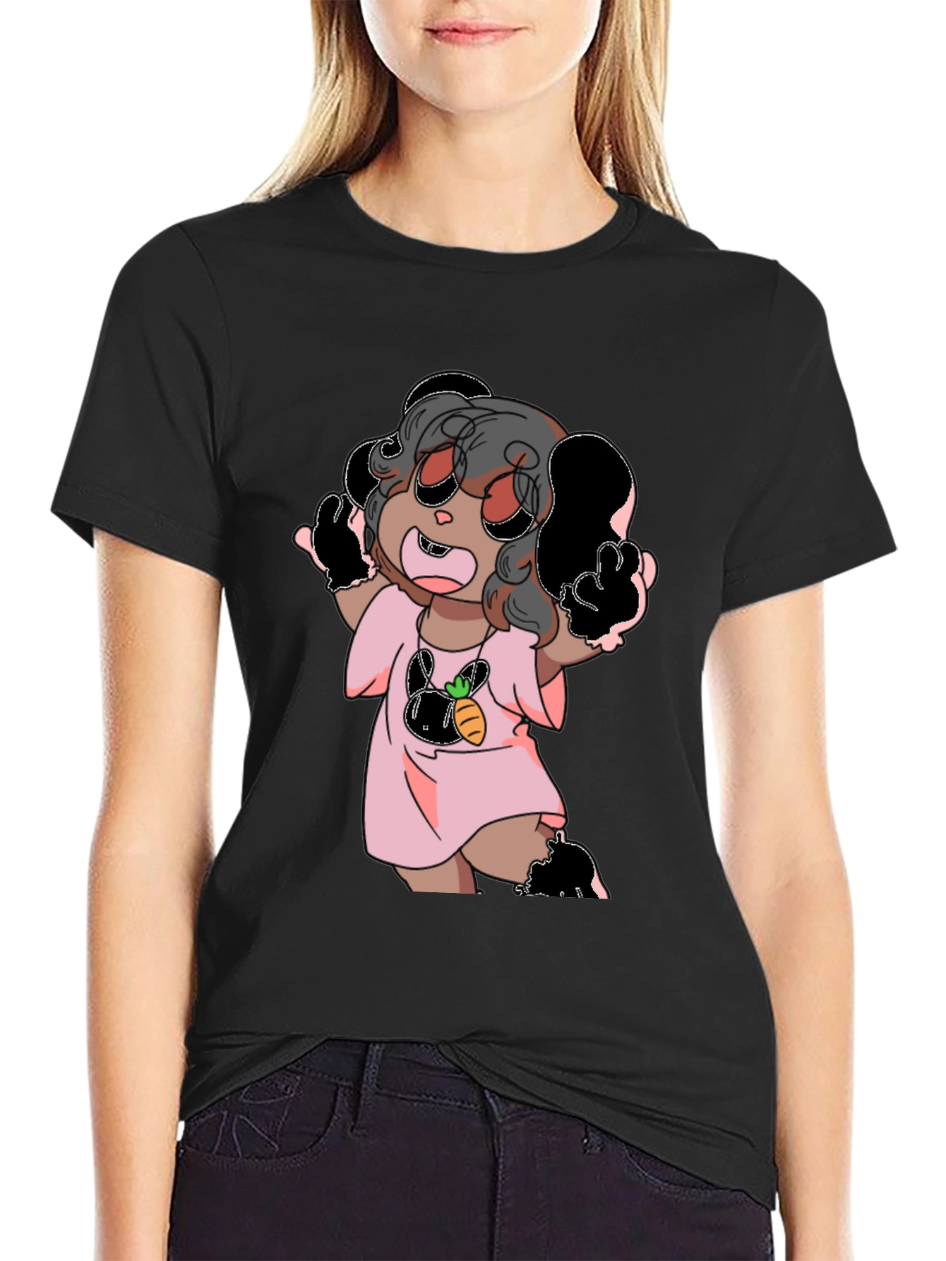 Cute Cartoon Graphic Black T-Shirt