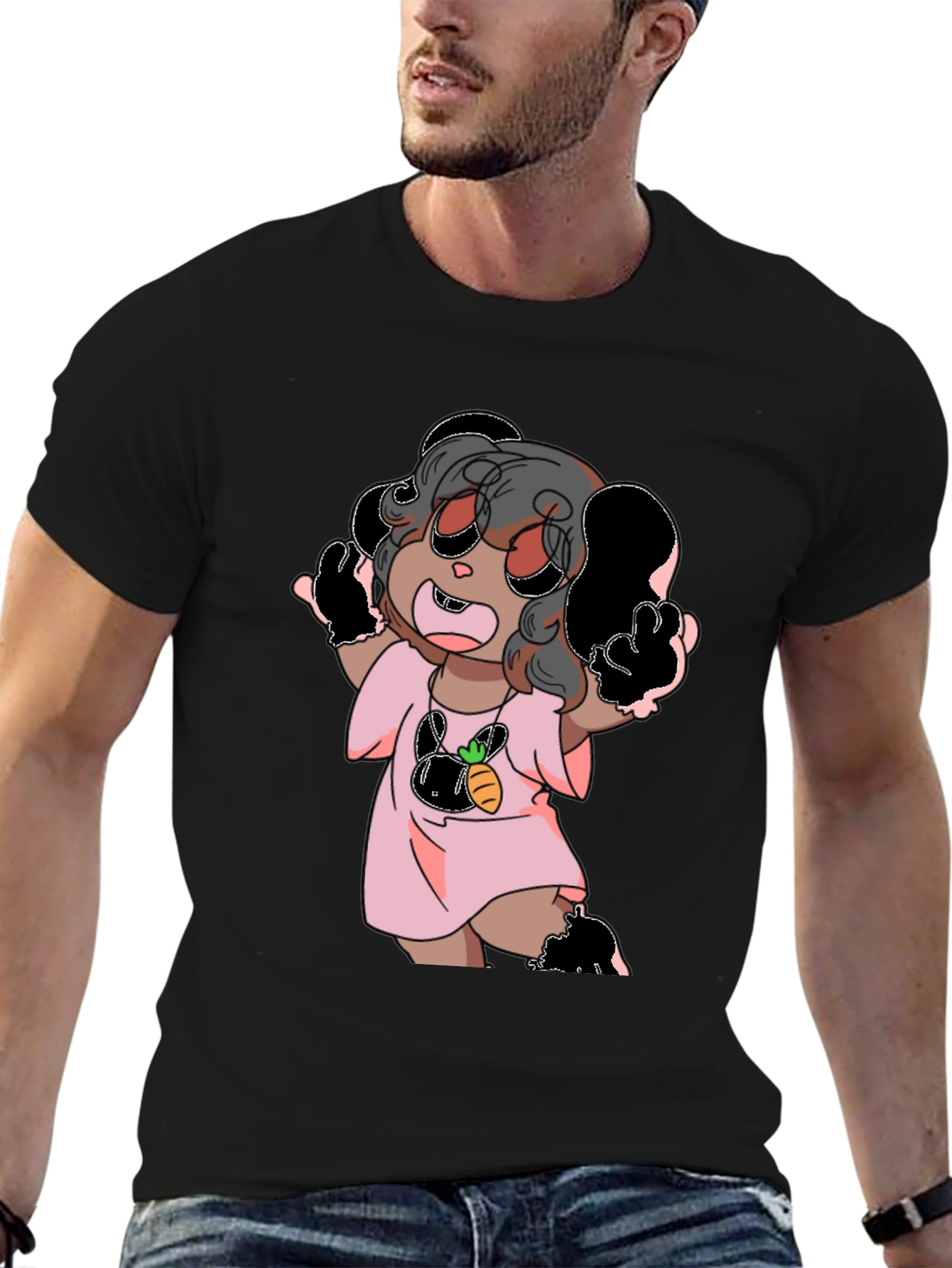 Cute Cartoon Graphic Black T-Shirt