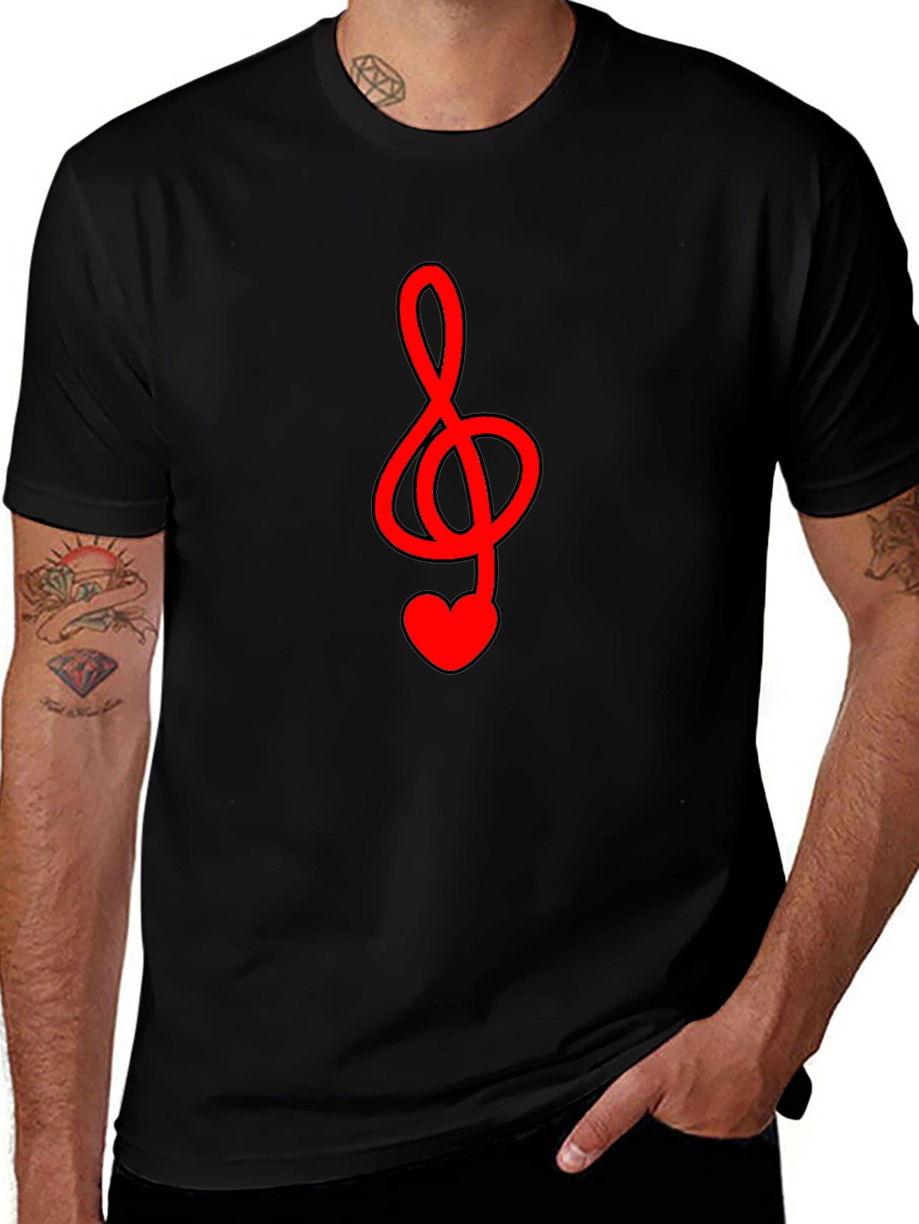 Musical Heart Treble Clef Black T-Shirt