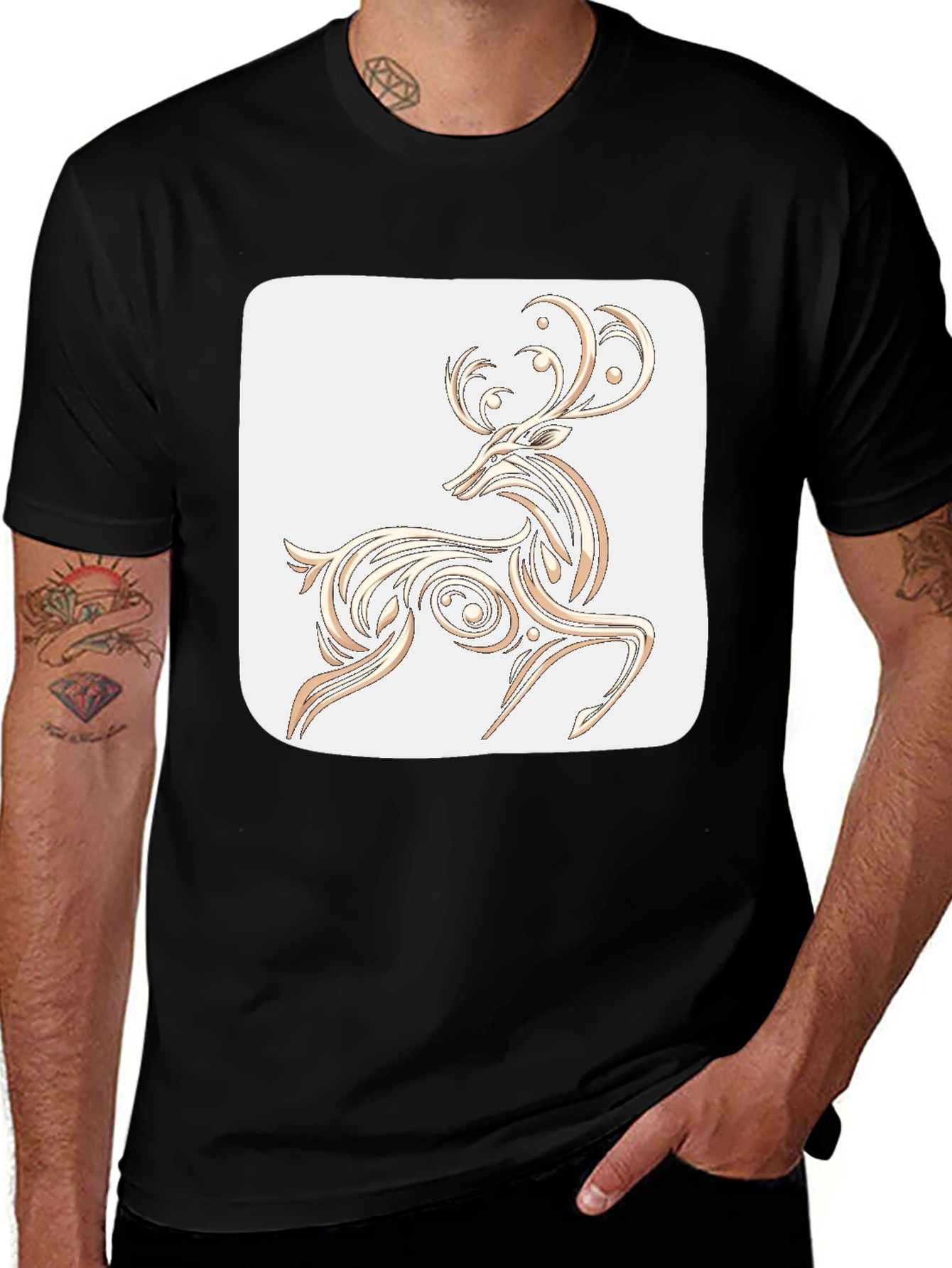 Elegant Deer Graphic Tee - Black