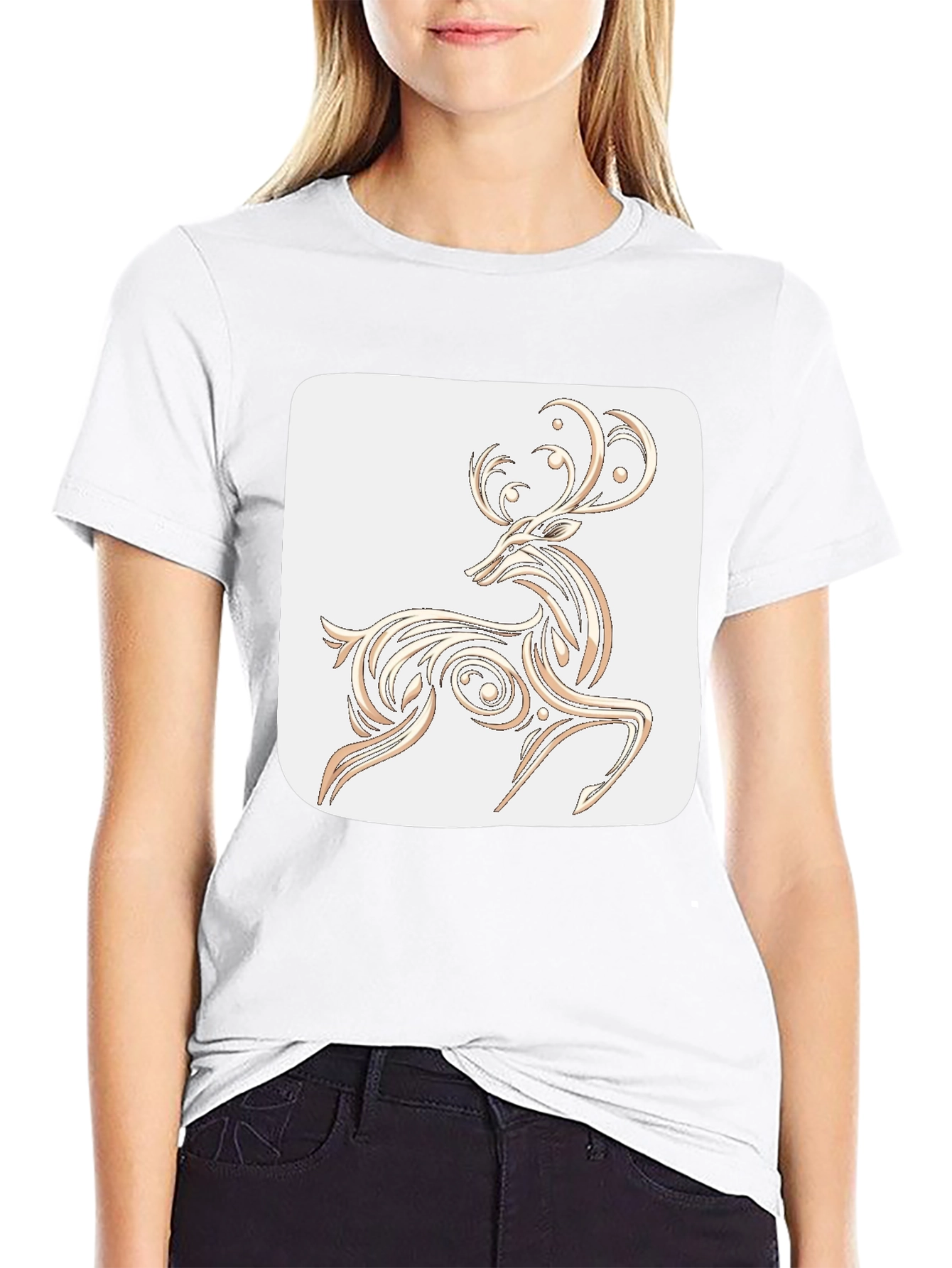 Elegant Deer Graphic Tee - Black