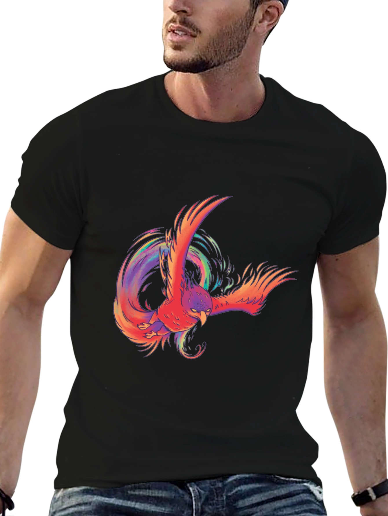 Phoenix Graphic Print Black T-Shirt