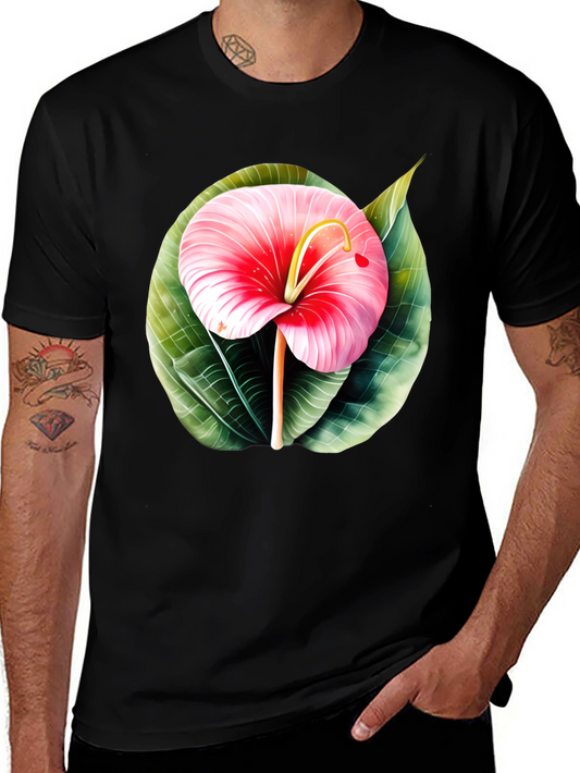 Tropical Flower Graphic Tee - Mens Black T-Shirt