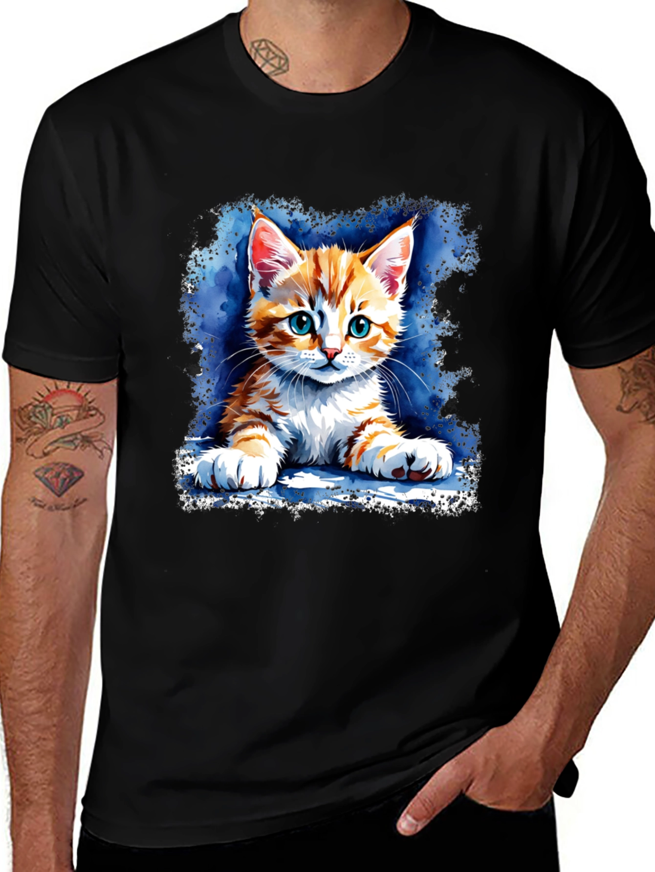 Cute Kitten Graphic Black T-Shirt