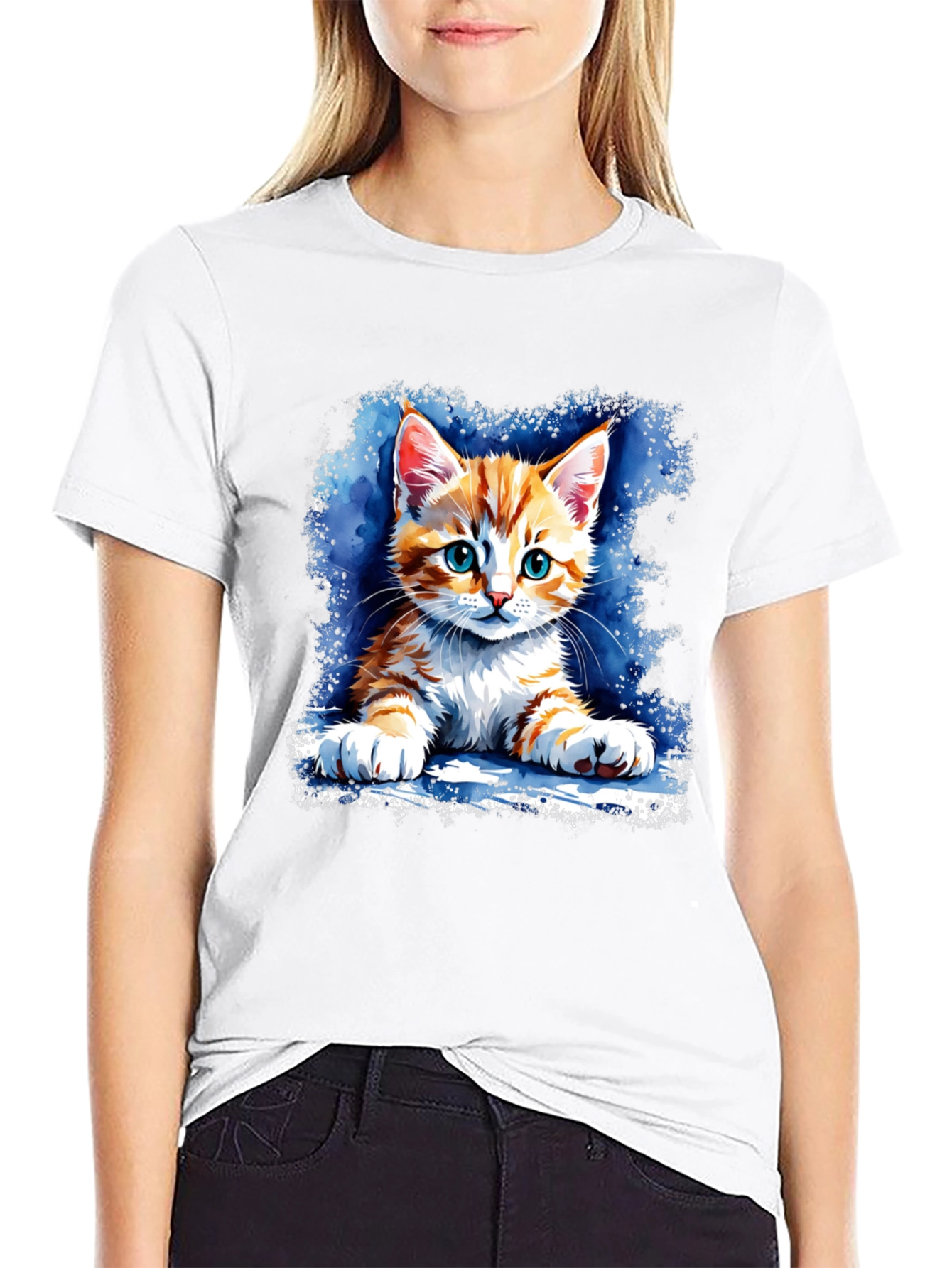 Cute Kitten Graphic Black T-Shirt