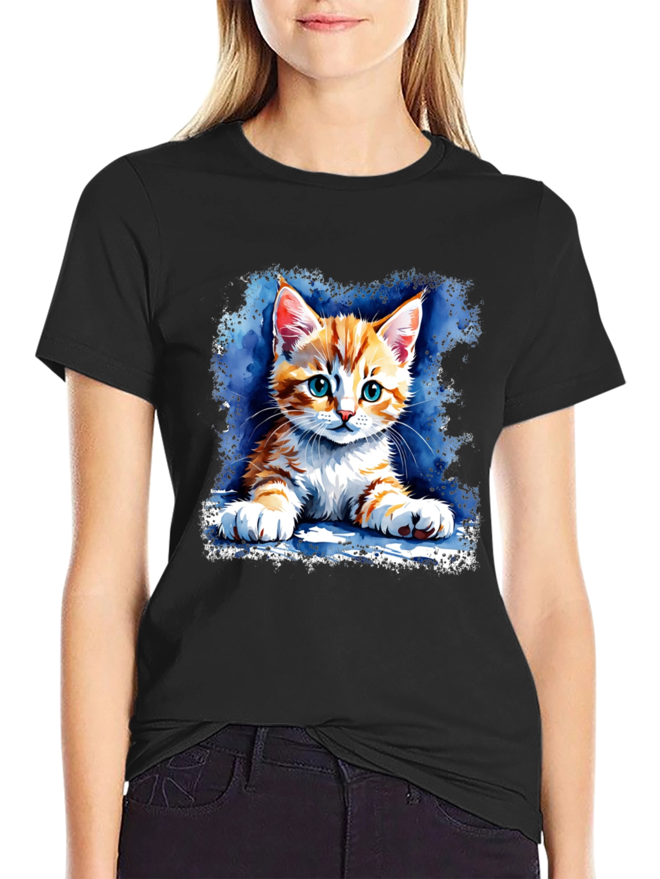 Cute Kitten Graphic Black T-Shirt