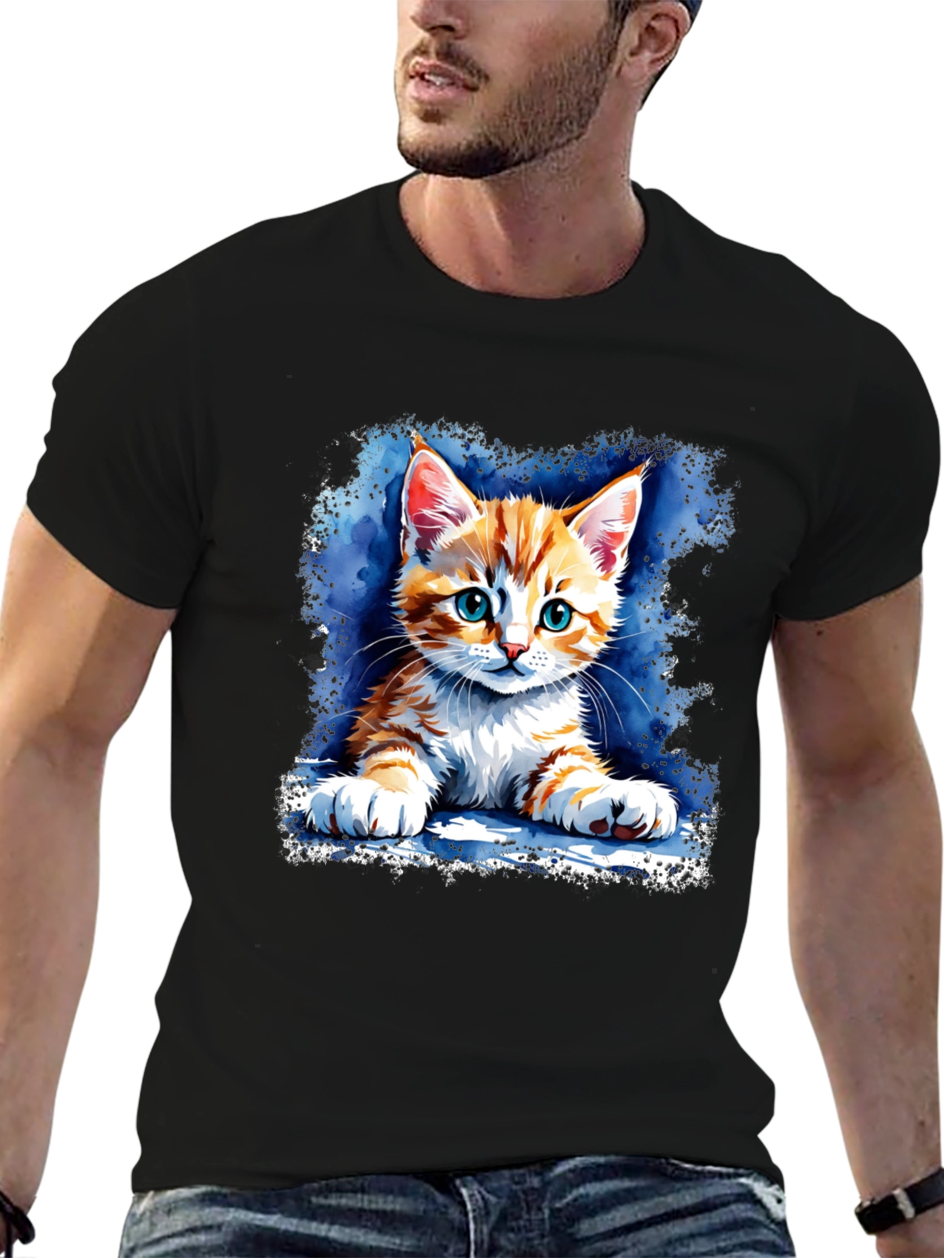 Cute Kitten Graphic Black T-Shirt