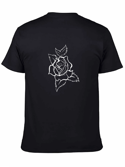 Black Tee with White Rose Graphic