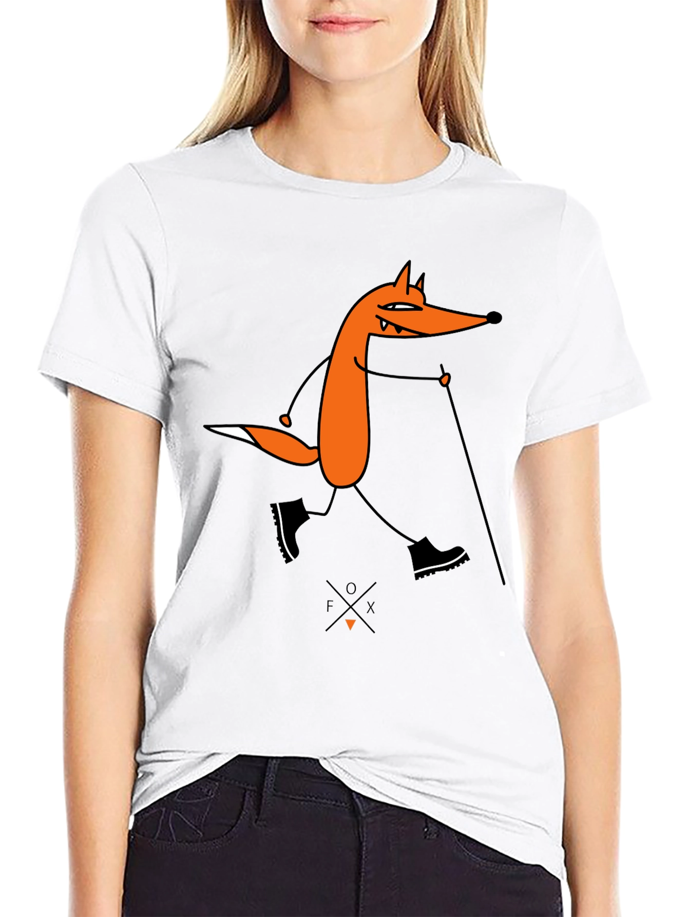 Fox Hiking Graphic Tee - Black Cotton T-Shirt