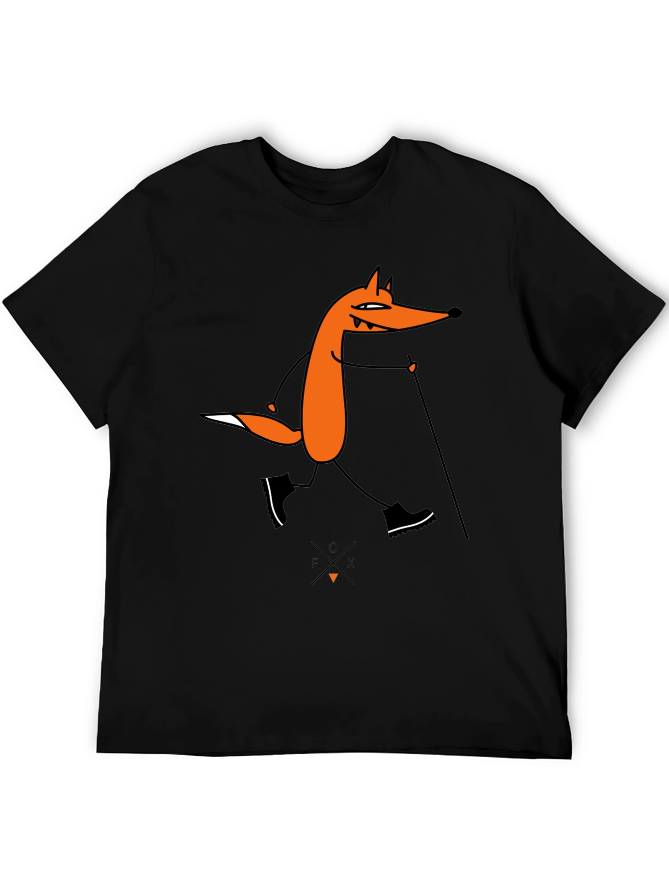 Fox Hiking Graphic Tee - Black Cotton T-Shirt