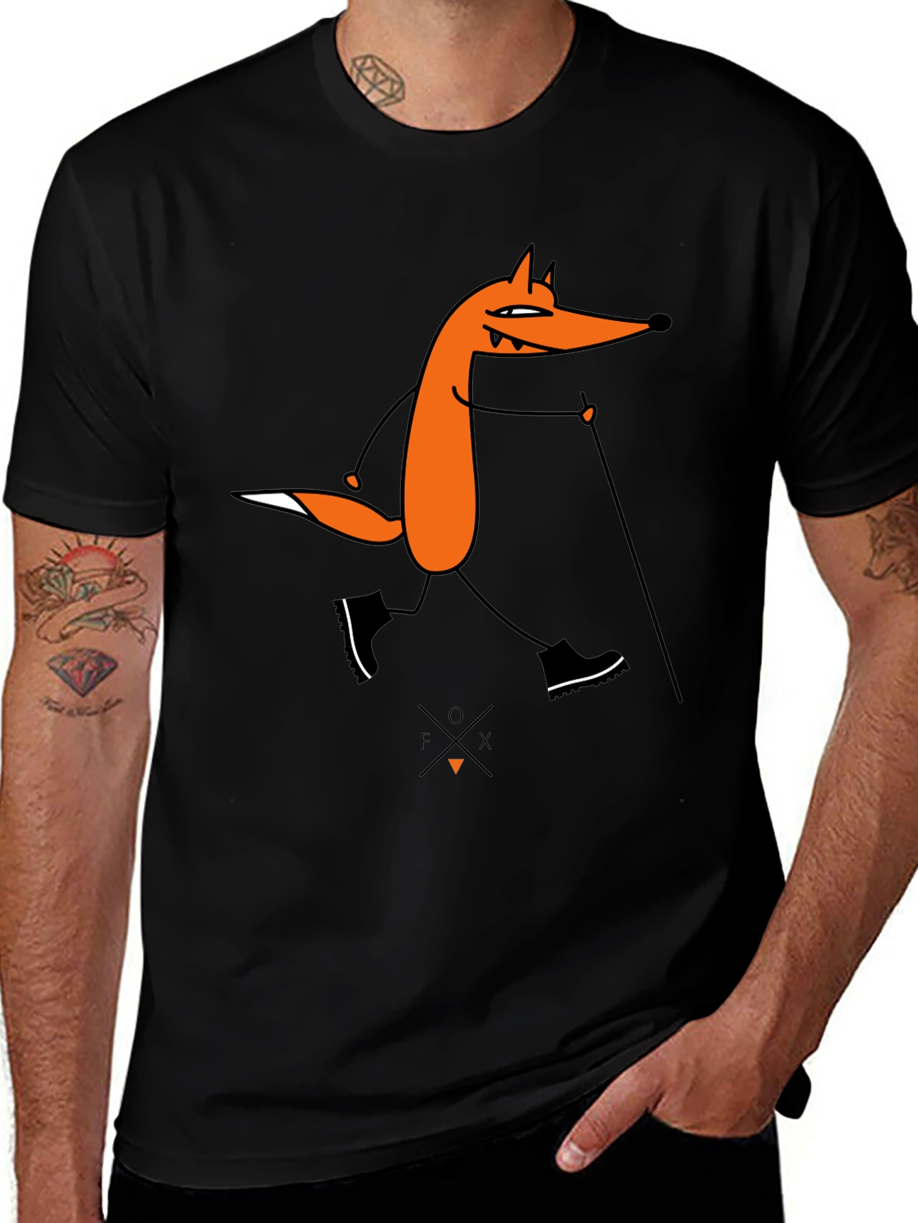 Fox Hiking Graphic Tee - Black Cotton T-Shirt