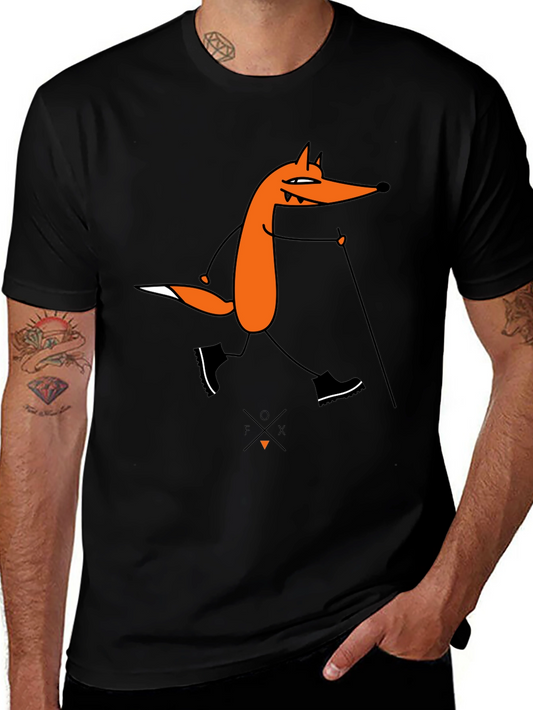 Fox Hiking Graphic Tee - Black Cotton T-Shirt