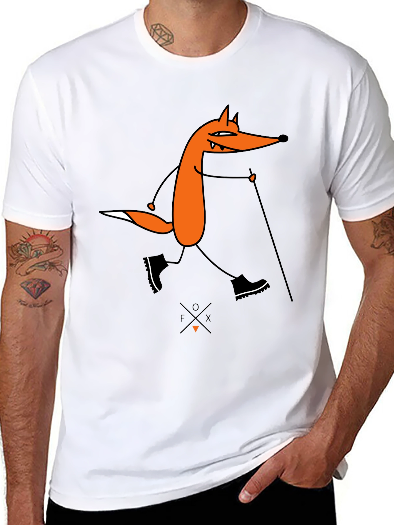 Fox Hiking Graphic Tee - Black Cotton T-Shirt